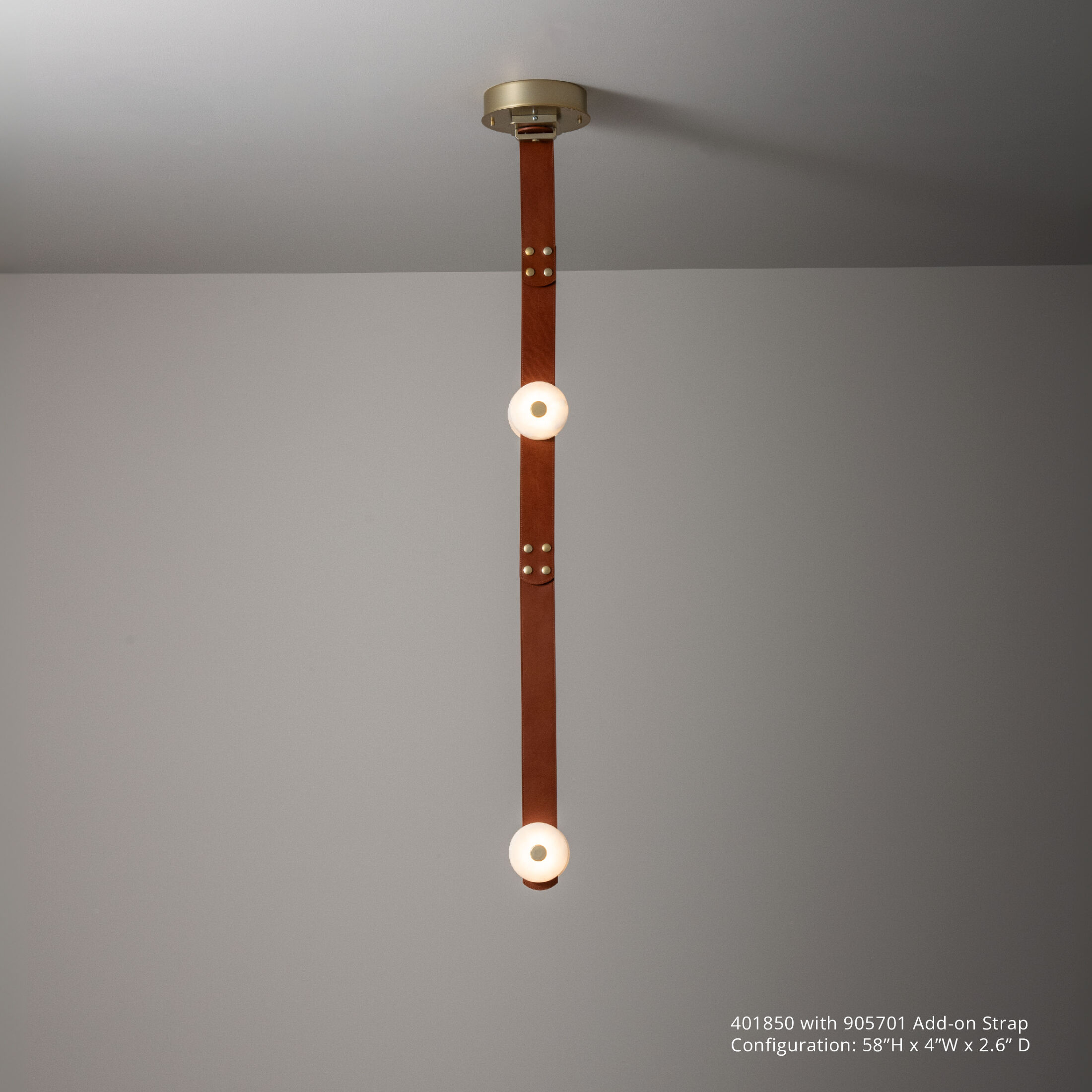 Art & Alchemy SNAPS LED 4 inch Modern Brass Pendant Ceiling Light in Chestnut Leather with Alabaster, Small