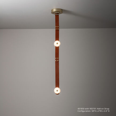 Art & Alchemy SNAPS LED 4 inch Modern Brass Pendant Ceiling Light in Chestnut Leather with Alabaster, Small