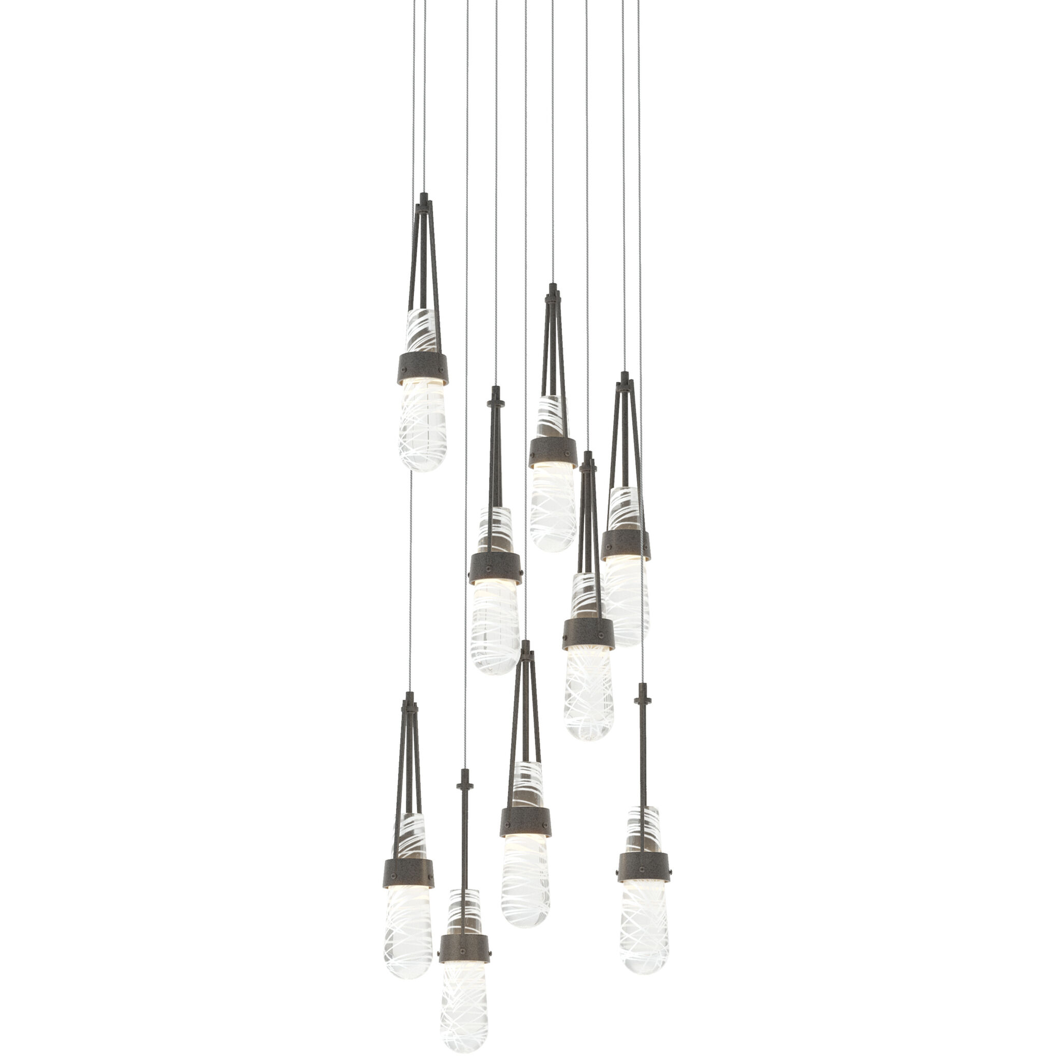 Link 9 Light 20.5 inch Natural Iron Pendant Ceiling Light in Clear with White Threading, Round