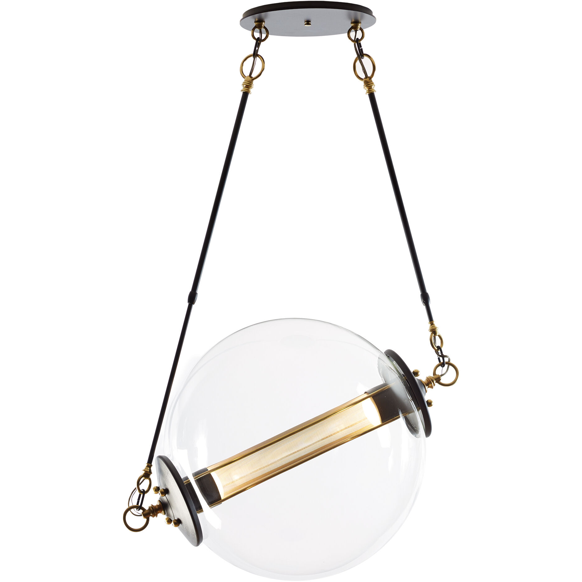 Otto 2 Light 28.4 inch Black with Brass Accents Pendant Ceiling Light in Stainless Steel Mesh tube, Sphere