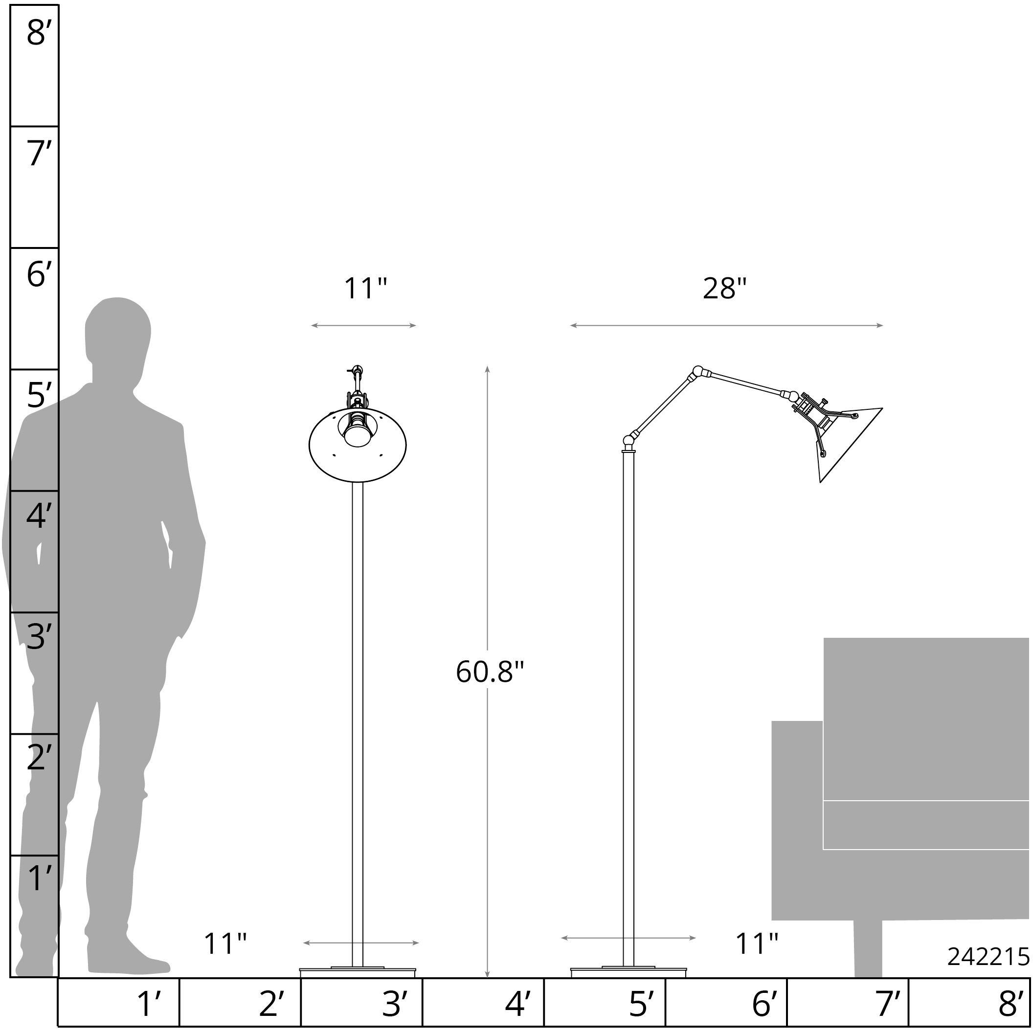 Henry 60.8 inch 60 watt Modern Brass and Modern Brass Swing Arm Floor Lamp Portable Light