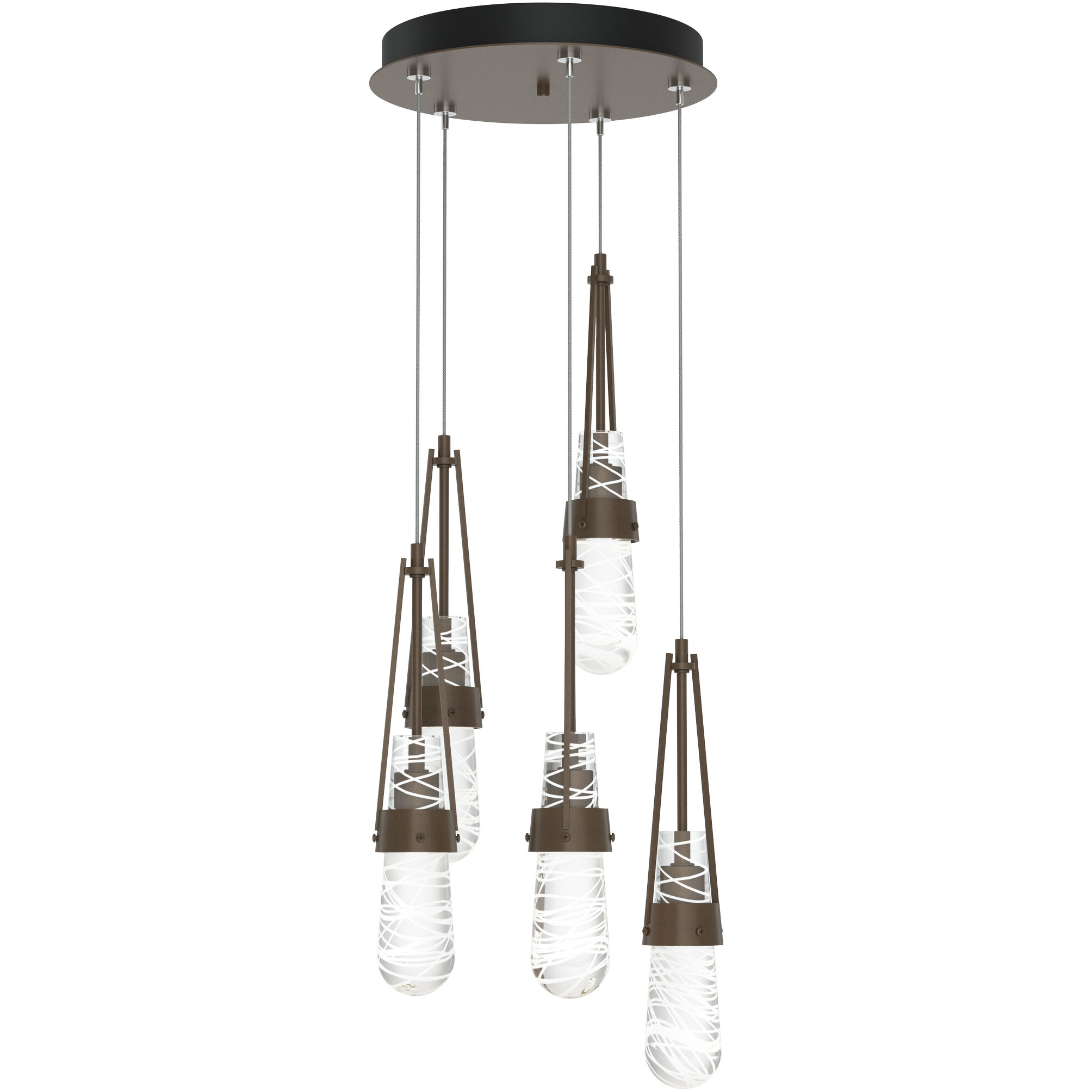 Link 5 Light 13 inch Bronze Mini Pendant Ceiling Light in Clear with White Threading