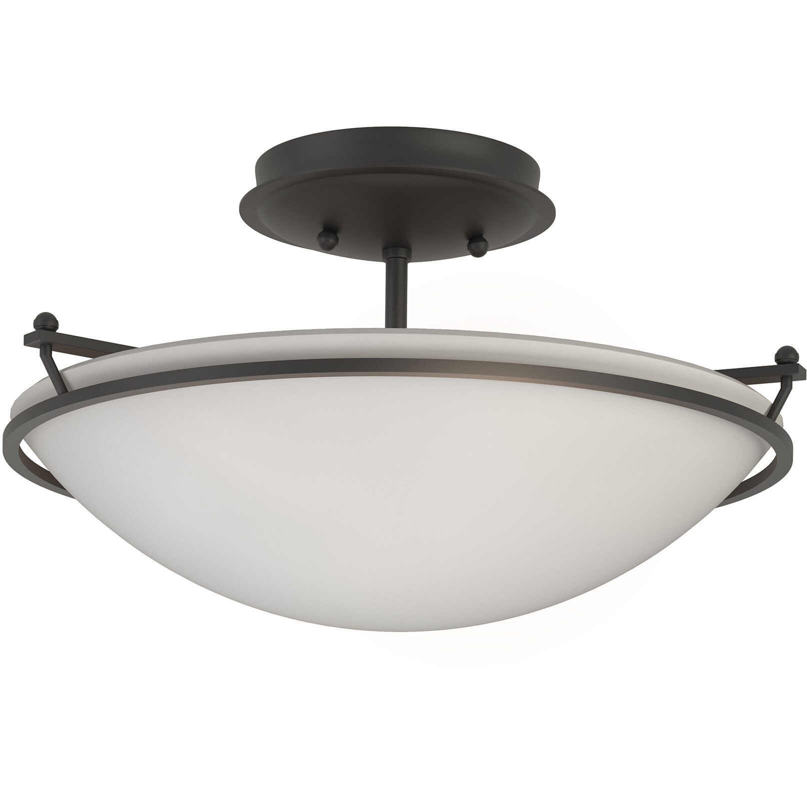 Plain 2 Light 14.5 inch Black Semi-Flush Ceiling Light in Opal, Small