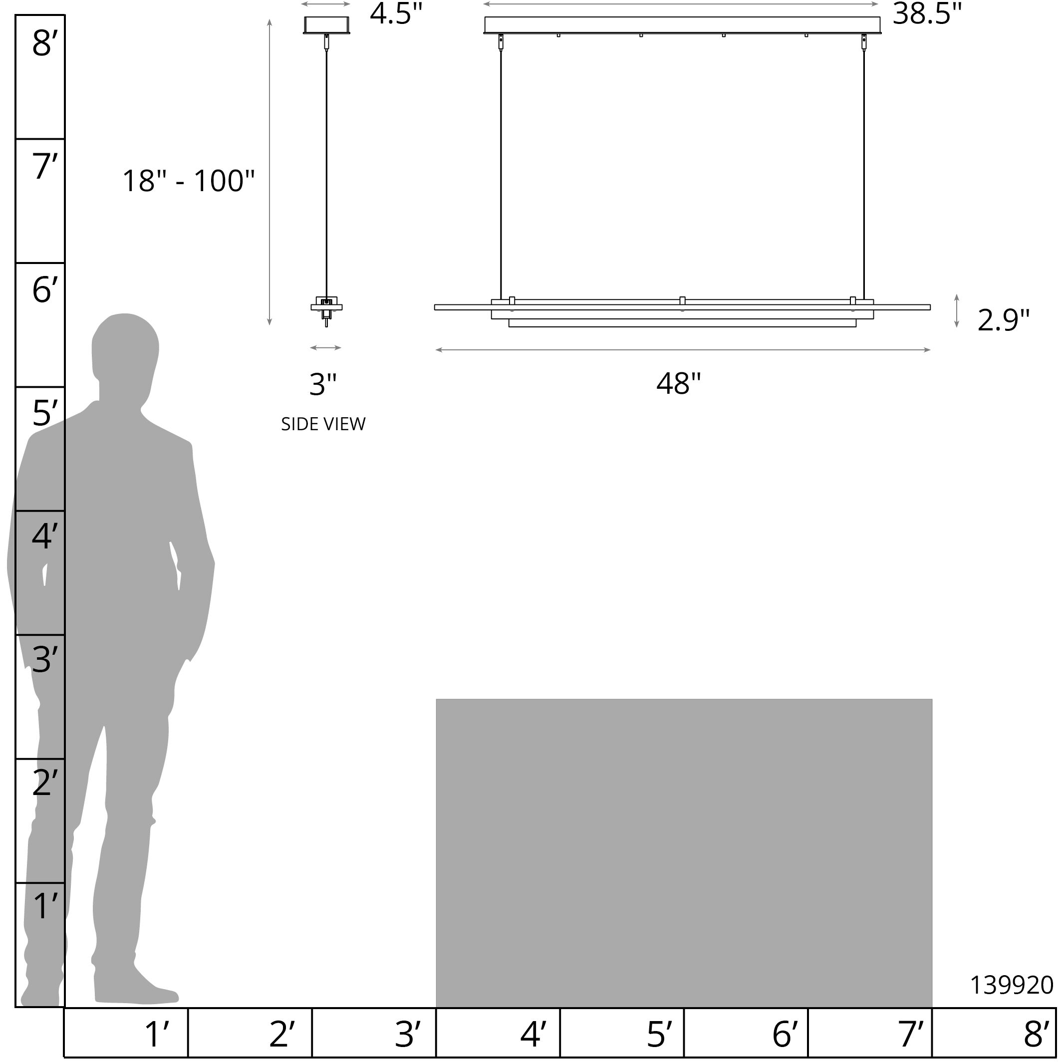 Plank LED 48 inch Modern Brass and Modern Brass Pendant Ceiling Light