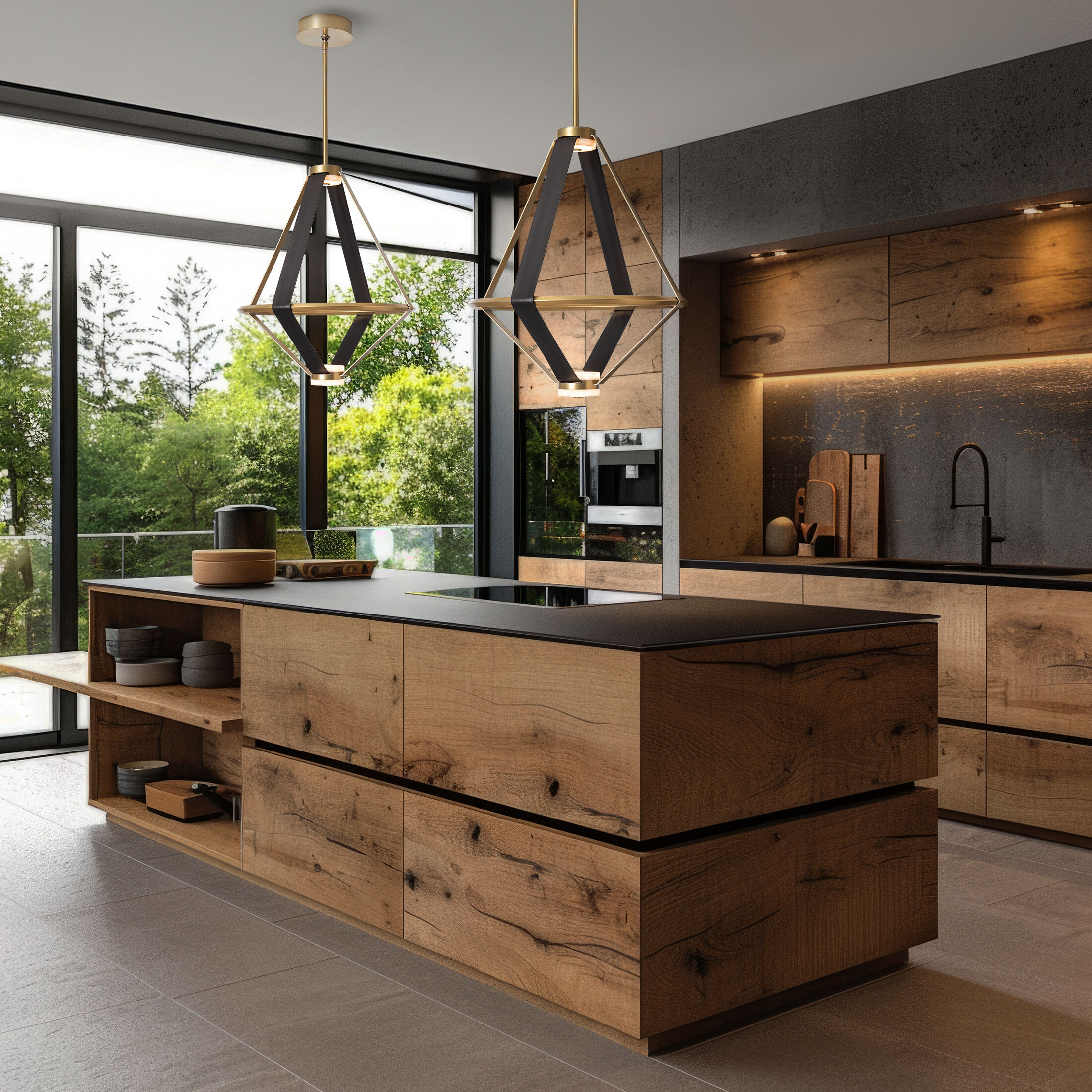 Art & Alchemy Aspen LED 22.5 inch Modern Brass Pendant Ceiling Light in Black Leather with Alabaster