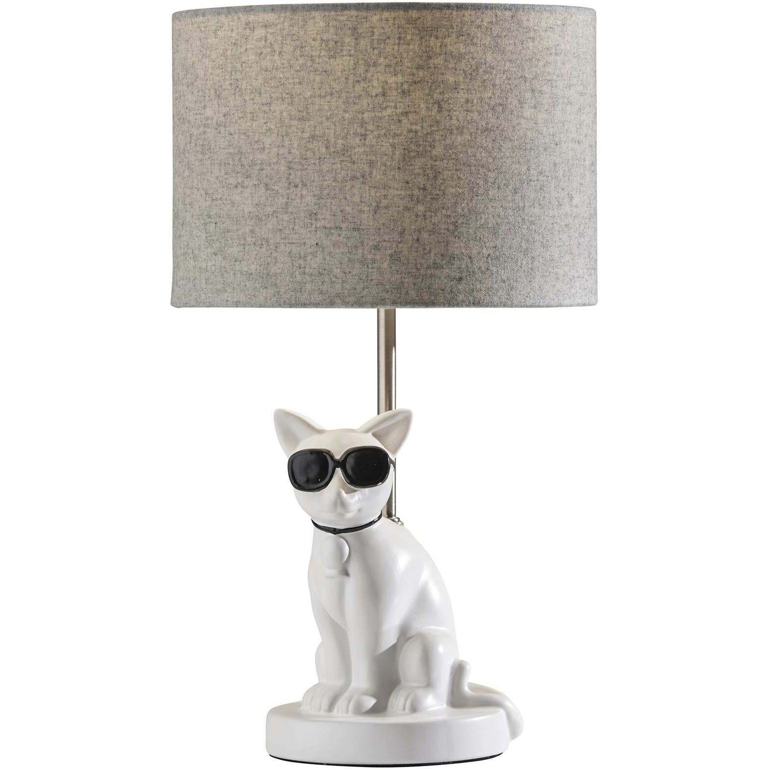 Sunny 18 inch 60 watt White Ceramic with Brushed Steel Neck Table Lamp Portable Light, Simplee Adesso