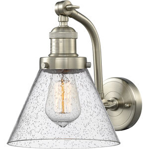 Franklin Restoration Large Cone 1 Light 8 inch Brushed Satin Nickel Sconce Wall Light in Seedy Glass, Franklin Restoration