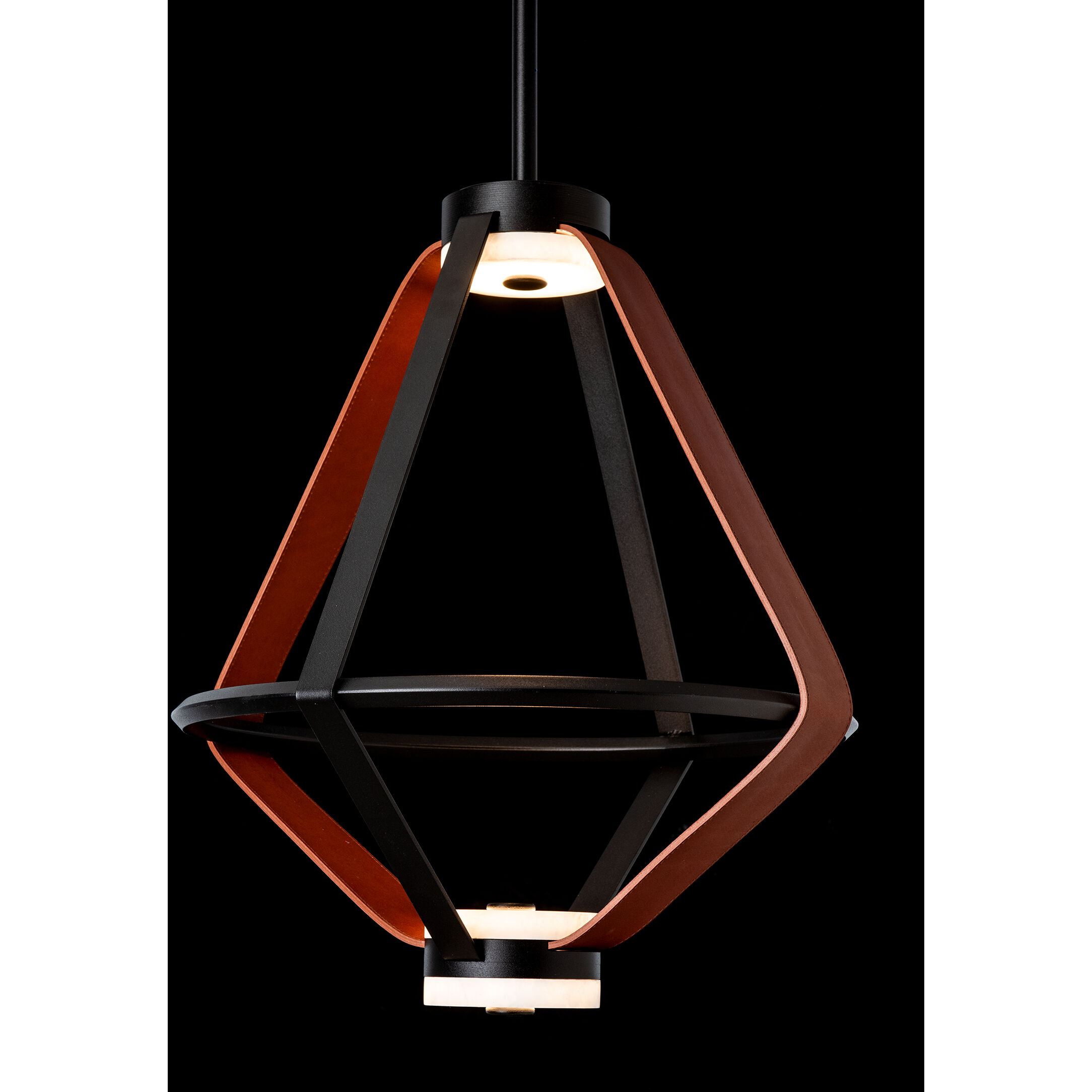 Art & Alchemy Aspen LED 16.6 inch Black Pendant Ceiling Light in Chestnut Leather with Alabaster