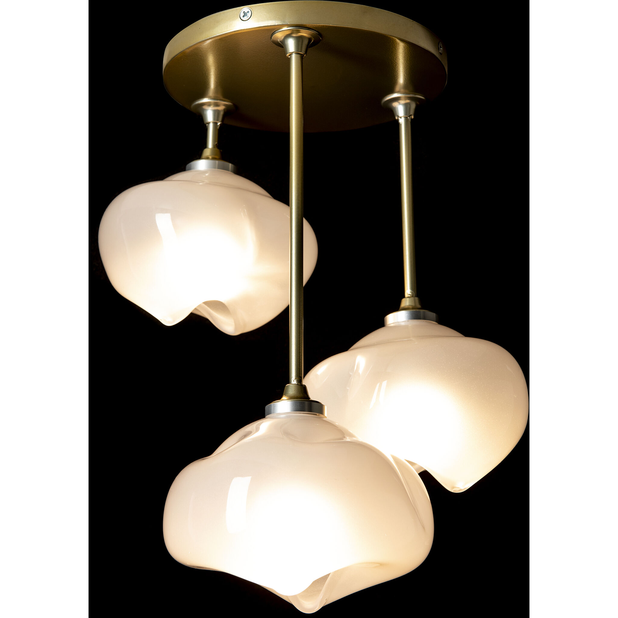 Ume 3 Light 12.4 inch Modern Brass Semi-Flush Ceiling Light in Frosted