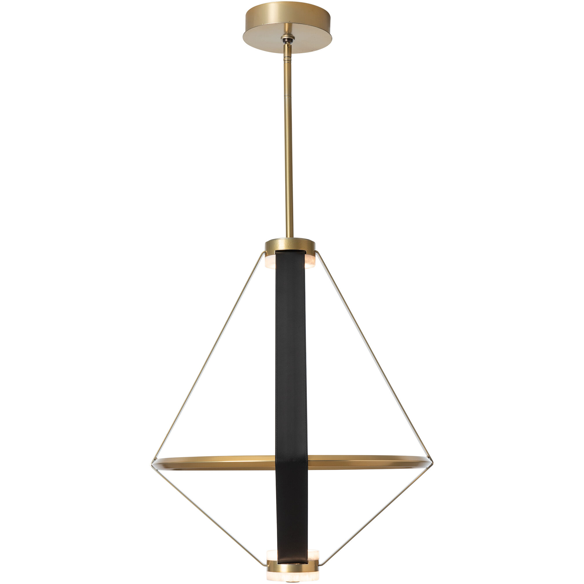 Art & Alchemy Aspen LED 22.5 inch Modern Brass Pendant Ceiling Light in Black Leather with Alabaster