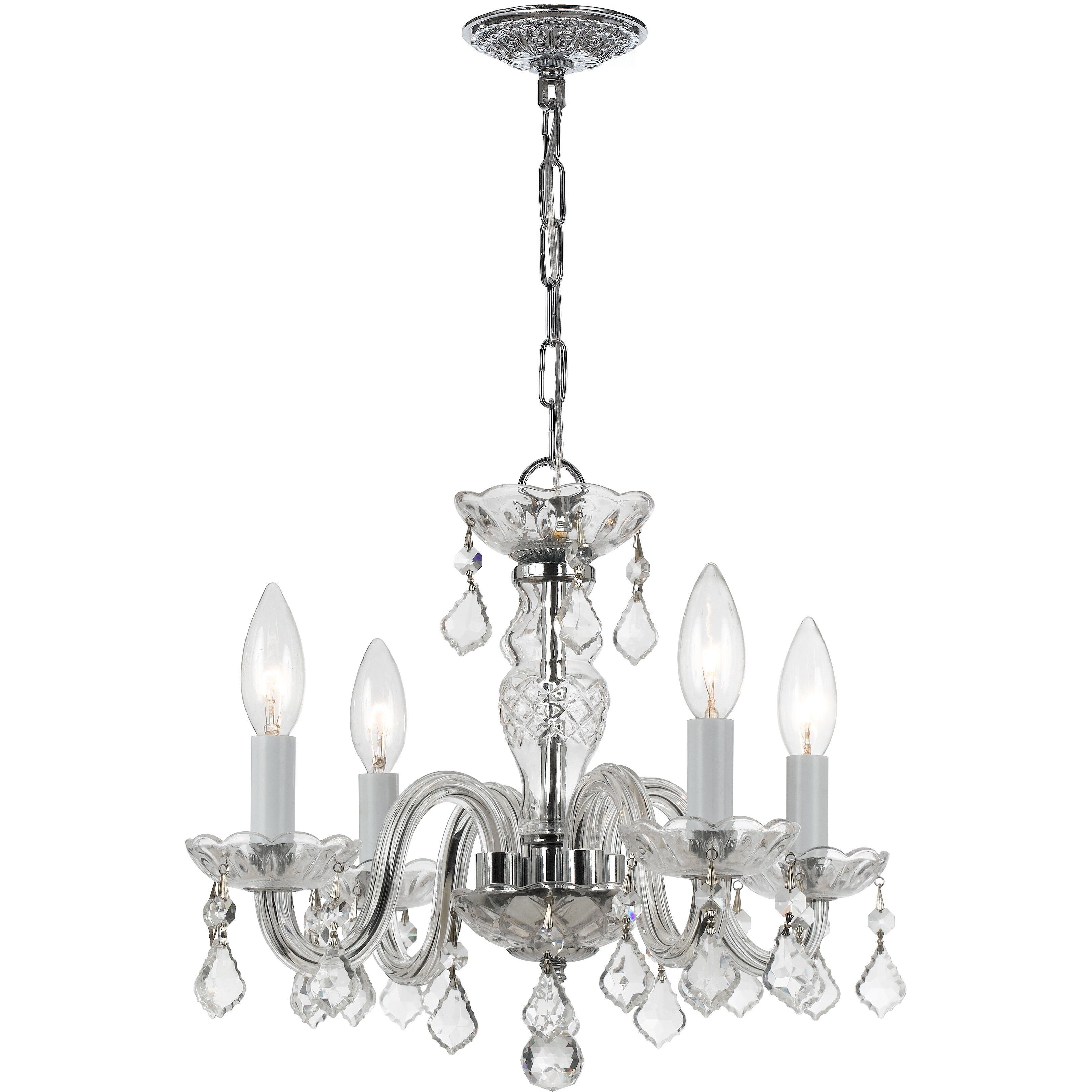 Traditional Crystal 4 Light 15 inch Polished Chrome Mini Chandelier Ceiling Light in Clear Italian
