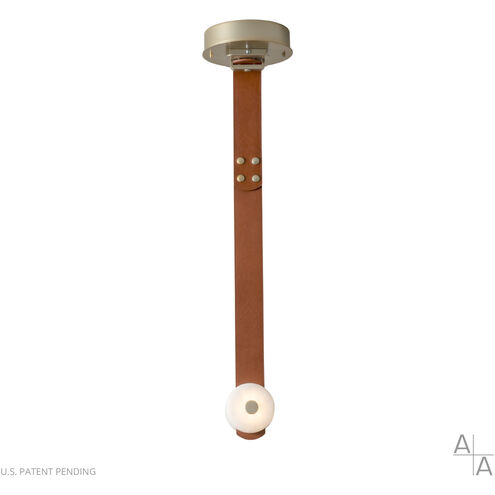 Art & Alchemy SNAPS LED 4 inch Modern Brass Pendant Ceiling Light in Chestnut Leather with Alabaster, Small