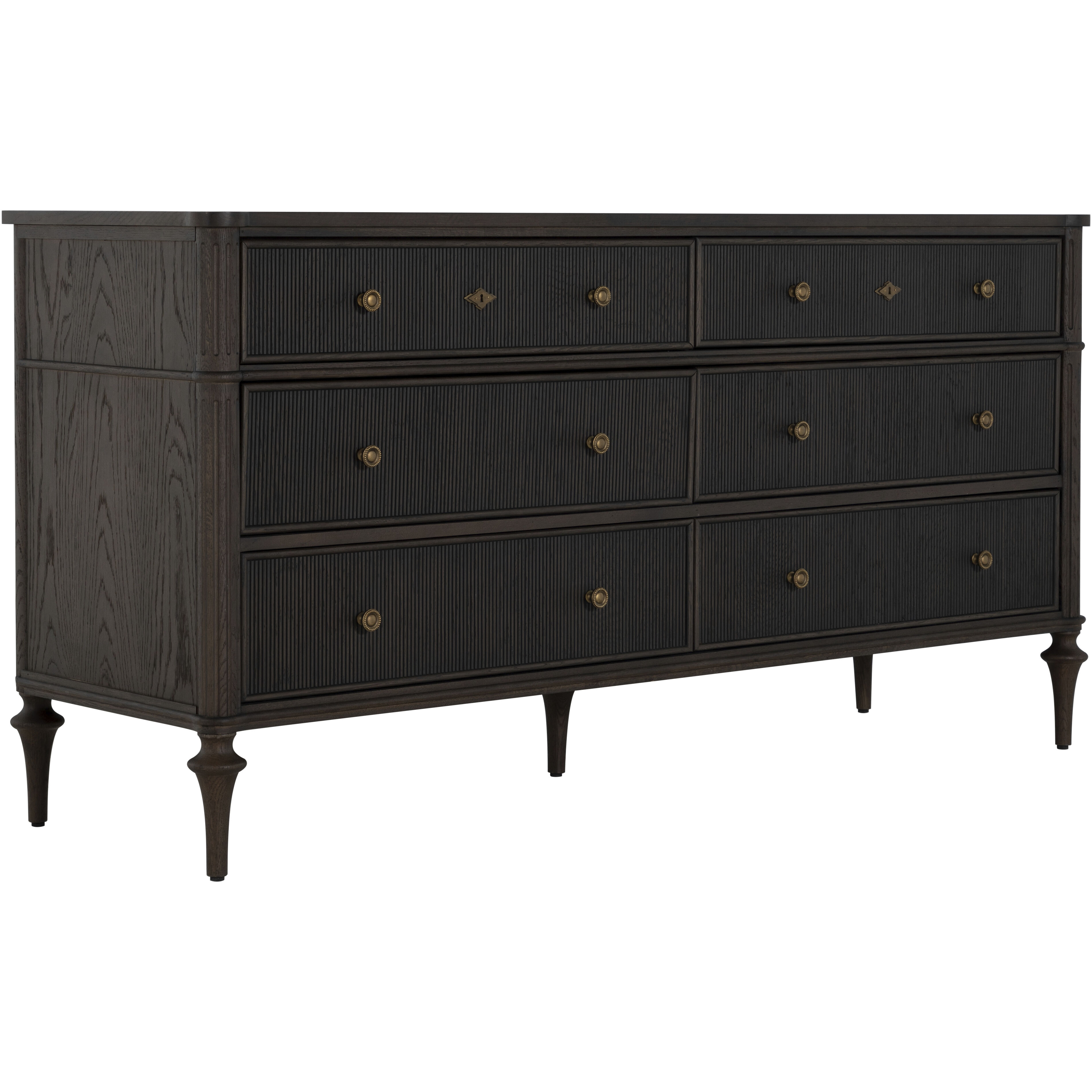 Andrea Dark Stained Oak / Antique Brass / Stained Oak Dresser