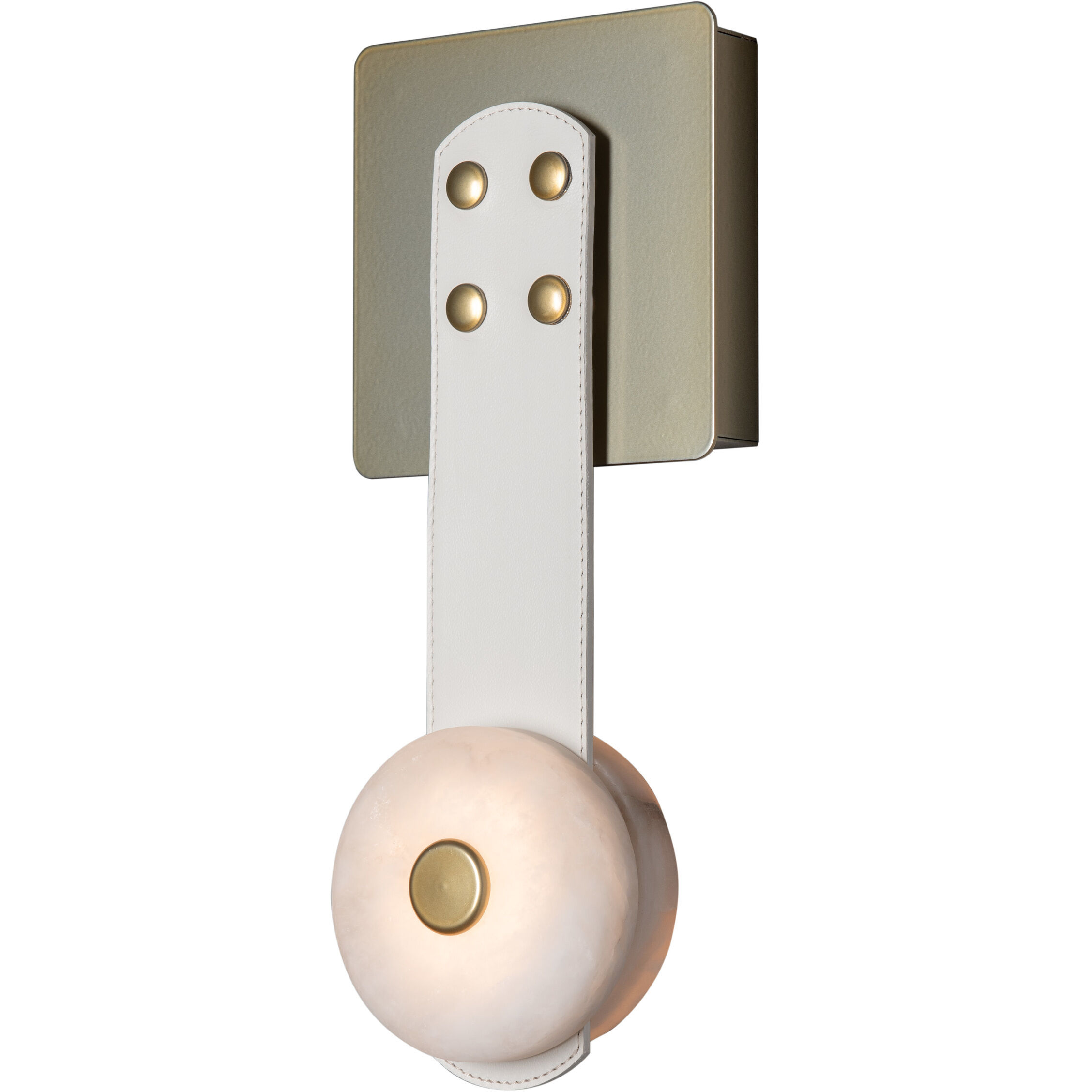 Art & Alchemy SNAPS LED 5.5 inch Modern Brass Sconce Wall Light in White Leather with Alabaster