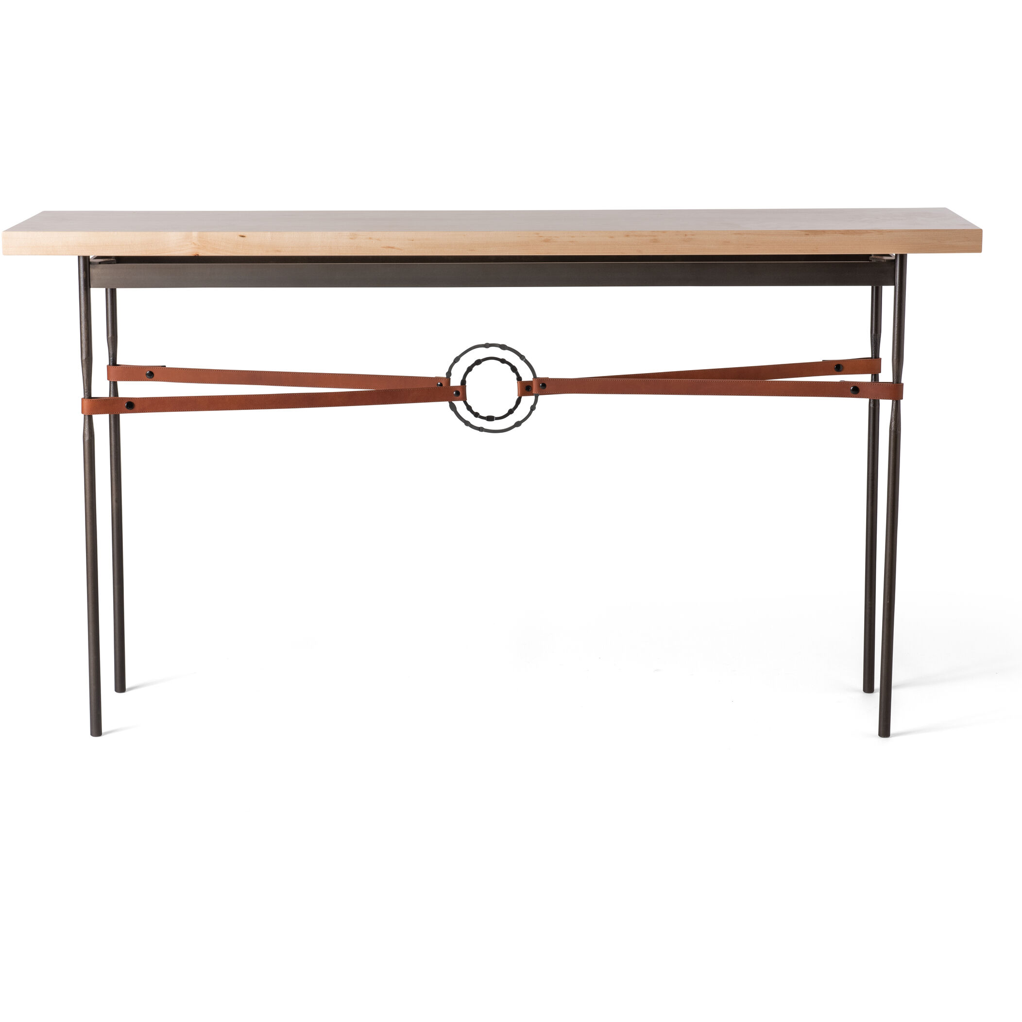 Equus 60 X 14 inch Dark Smoke and Dark Smoke Console Table in Chestnut Leather with Maple Natural, Wood Top