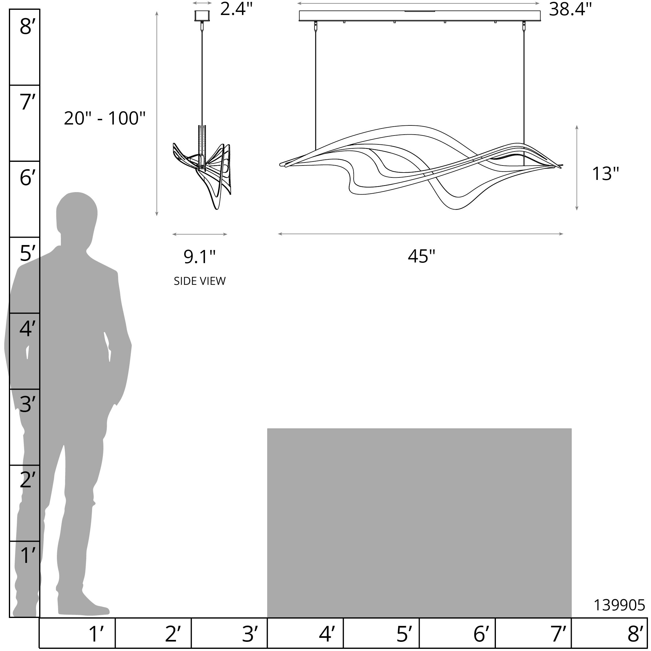 Crossing Waves LED 45 inch Modern Brass Pendant Ceiling Light