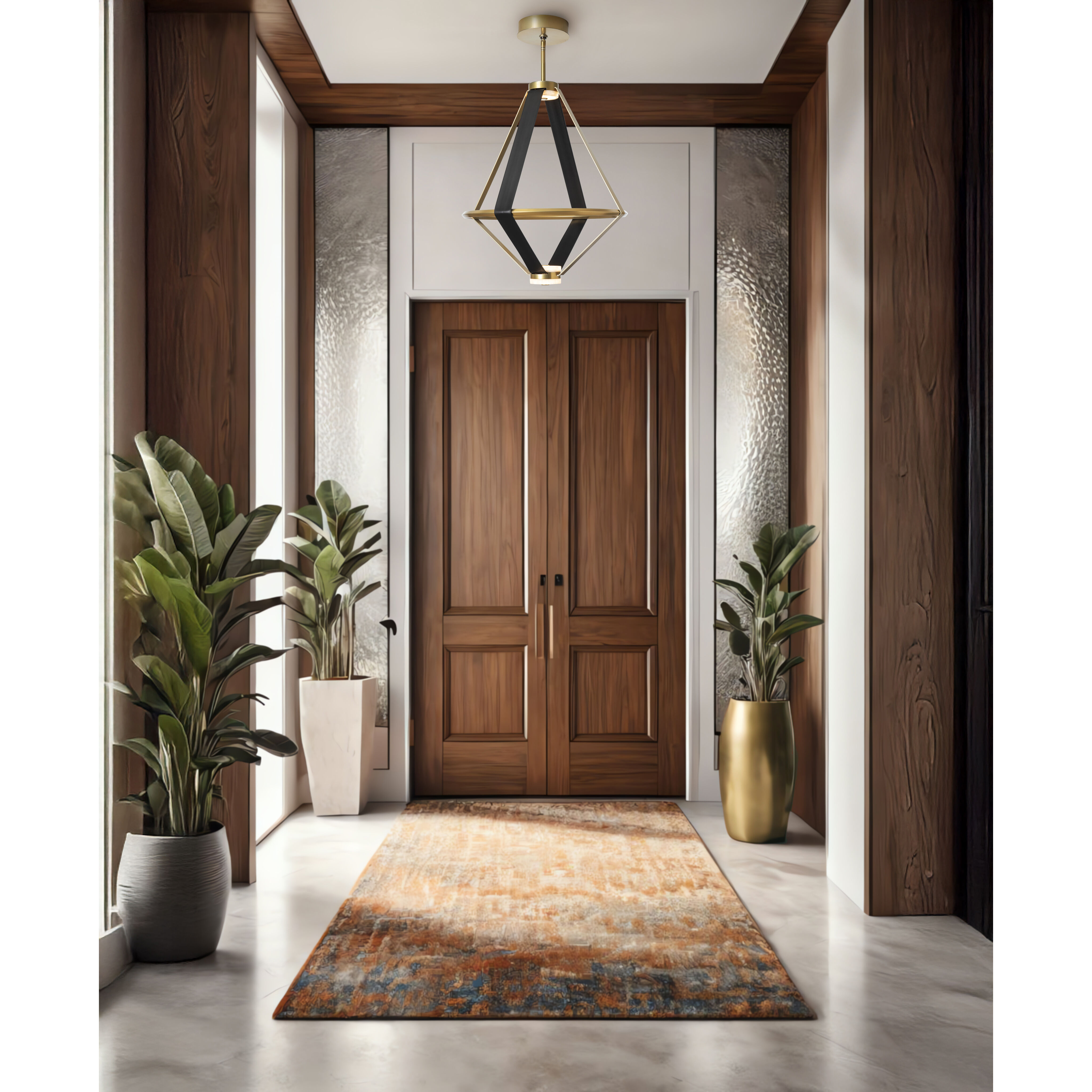 Art & Alchemy Aspen LED 22.5 inch Modern Brass Pendant Ceiling Light in Black Leather with Alabaster