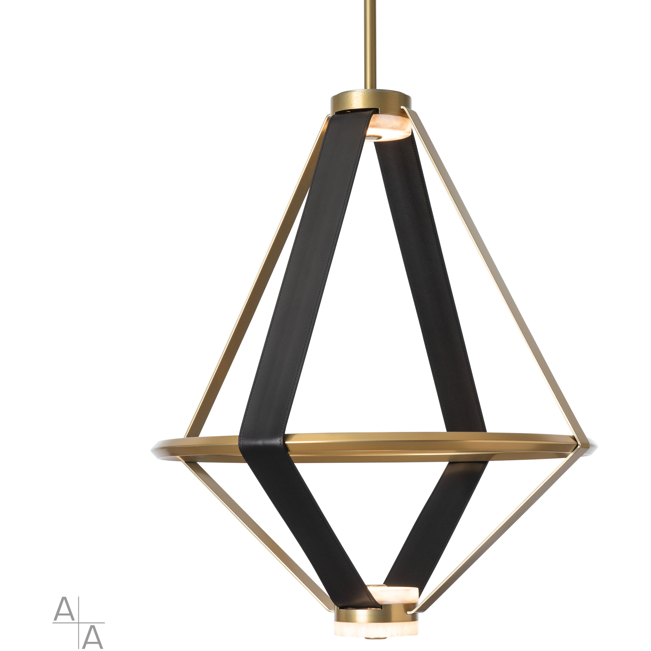 Art & Alchemy Aspen LED 22.5 inch White Pendant Ceiling Light in Black Leather with Alabaster