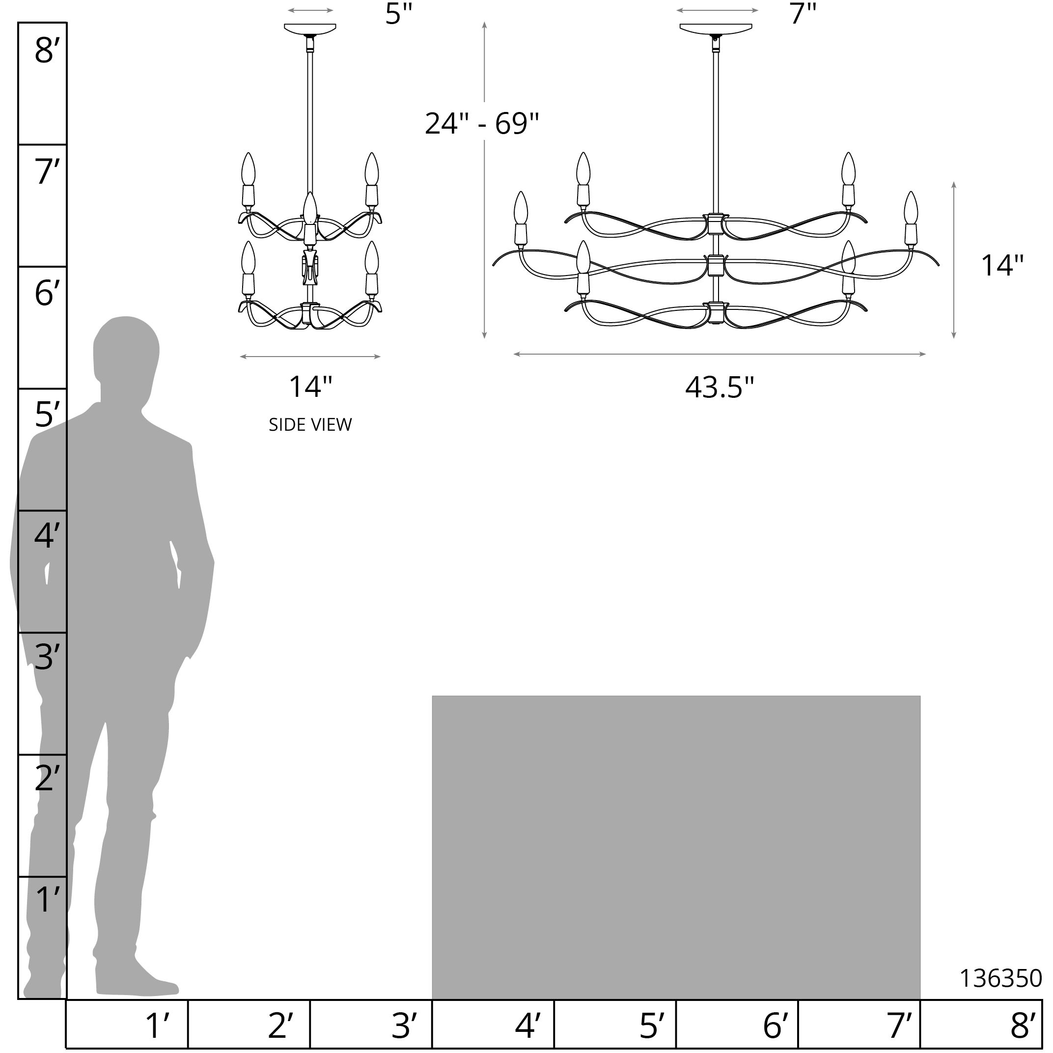 Willow 6 Light 43.5 inch Vintage Platinum Chandelier Ceiling Light, Small