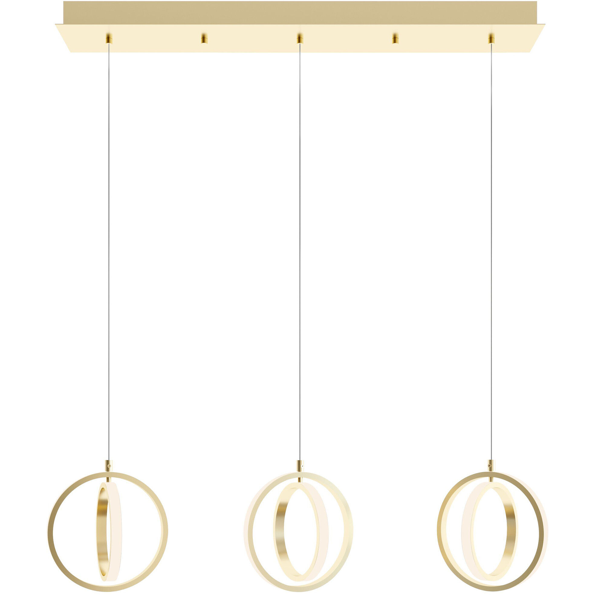 Lock 3 Light 9 inch Satin Brass Linear Pendant Ceiling Light