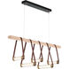 York LED 52 inch Black and Antique Brass Linear Pendant Ceiling Light in Black/Antique Brass, British Brown Leather with Maple Natural