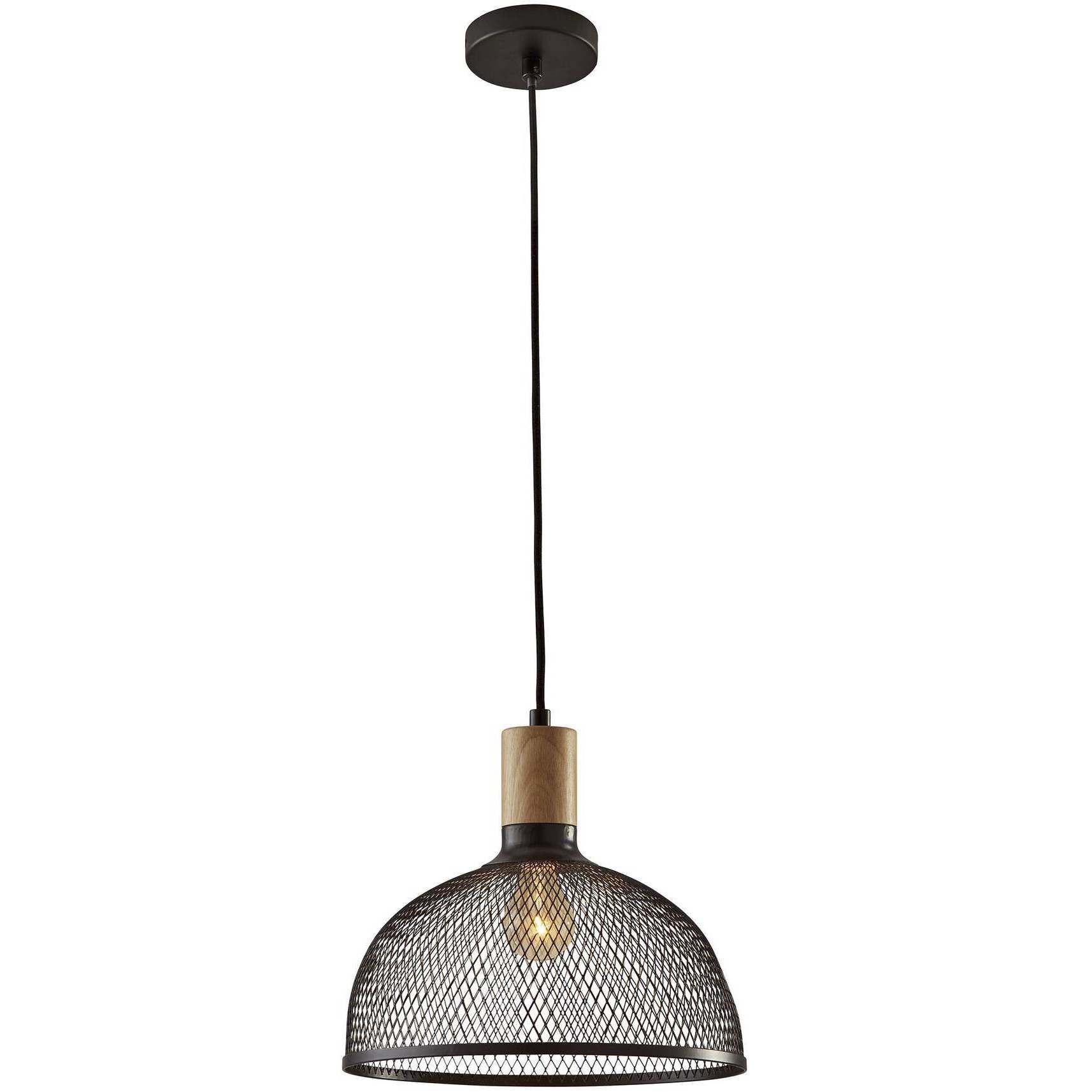 Dale 1 Light 13.25 inch Matte Black and Natural Rubber Wood Pendant Ceiling Light, Large