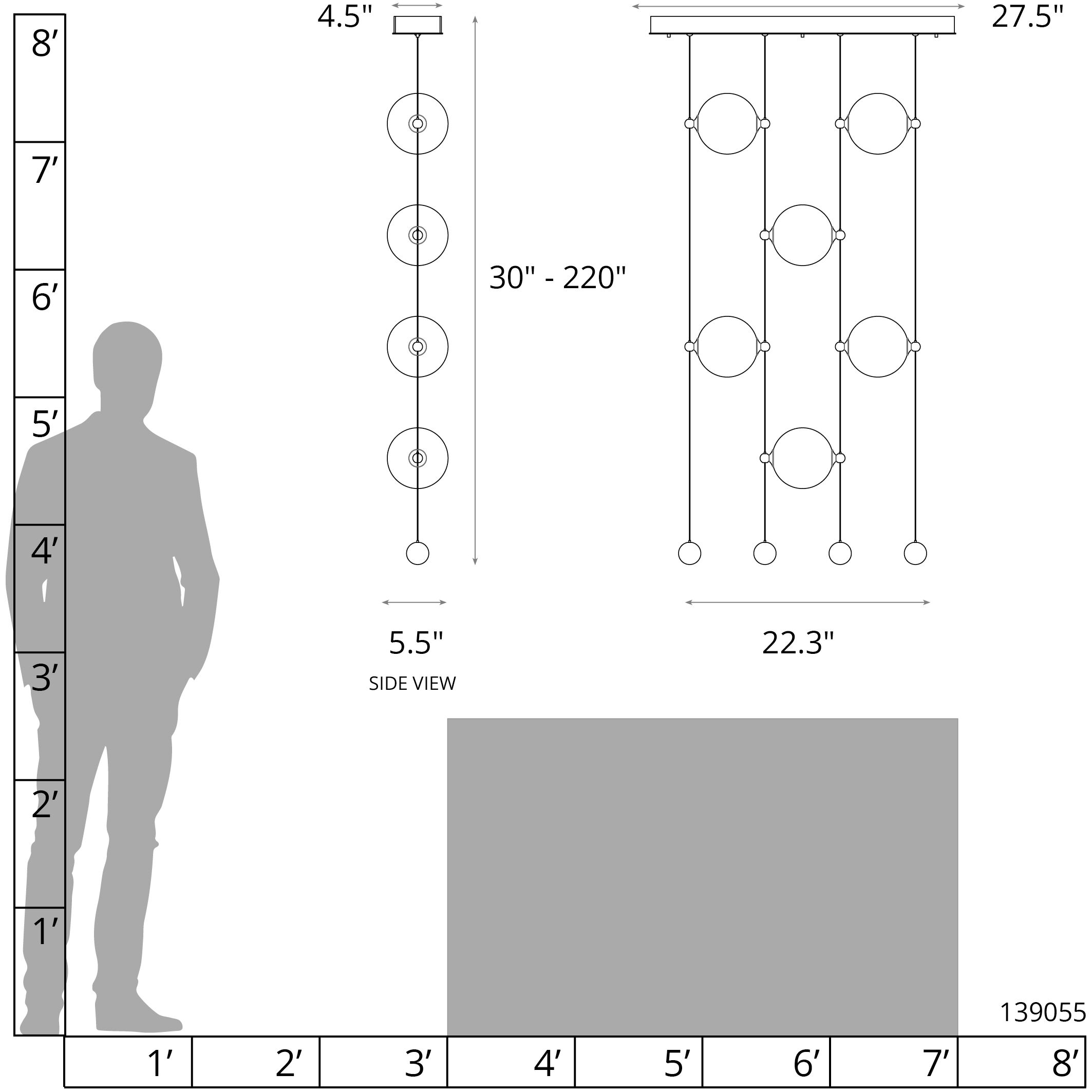 Abacus LED 22.3 inch Modern Brass Ceiling-to-Floor Pendant Ceiling Light in Cool Grey