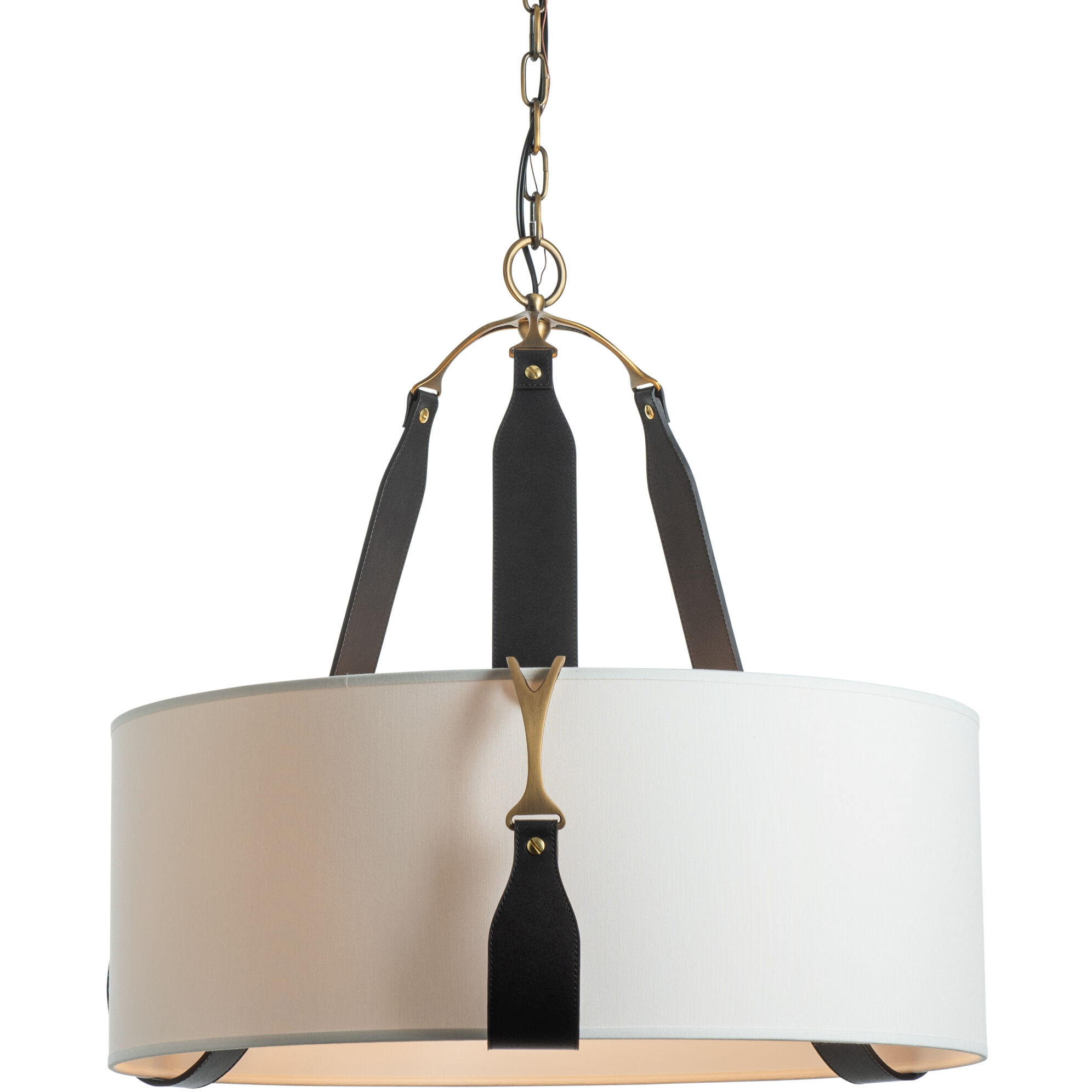 Saratoga 3 Light 26.2 inch Antique Brass Pendant Ceiling Light in Leather Black, Natural Anna, Small