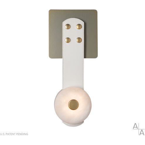Art & Alchemy SNAPS LED 5.5 inch Modern Brass Sconce Wall Light in Chestnut Leather with Alabaster