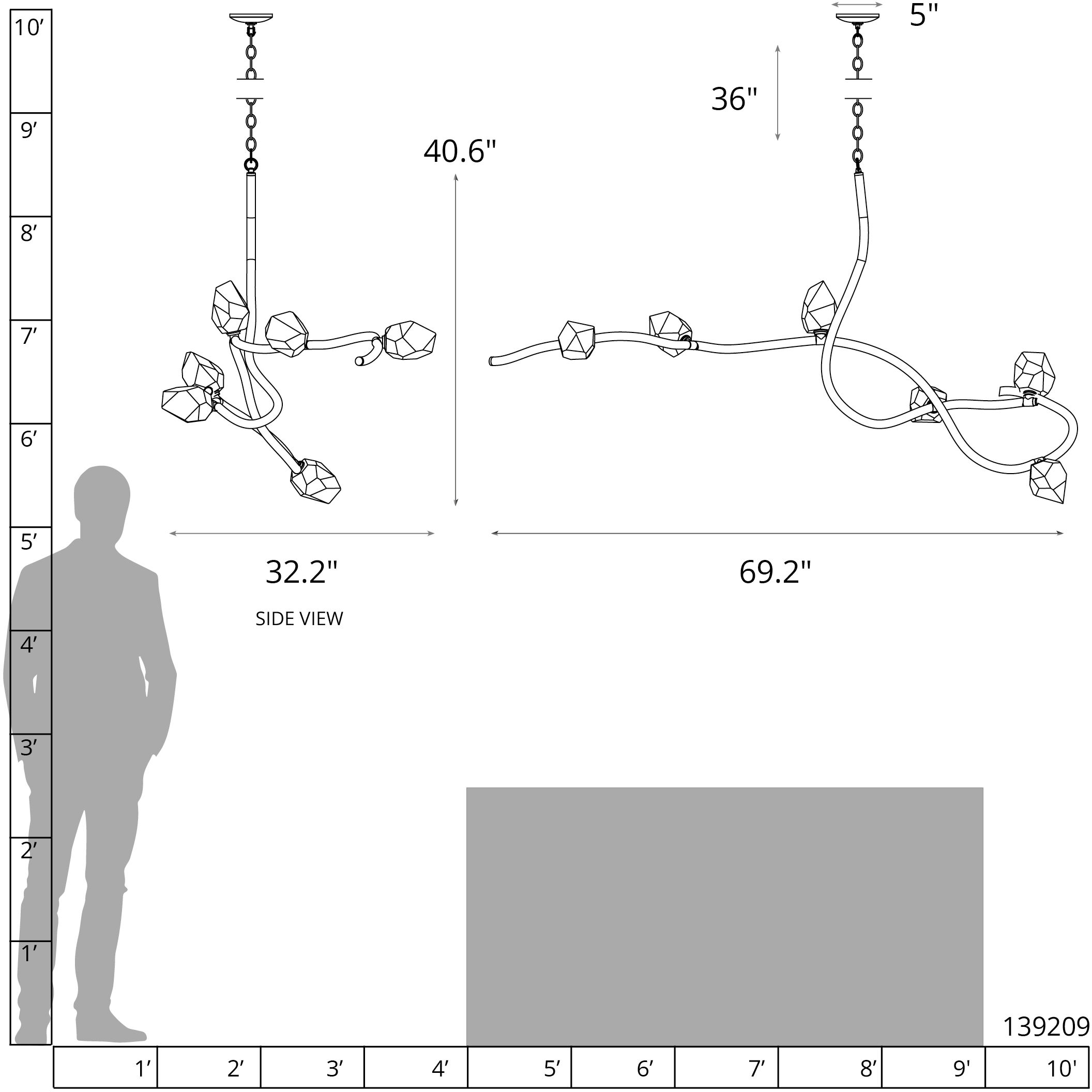 Glacier 6 Light 69.2 inch Oil Rubbed Bronze Pendant Ceiling Light in White Crystal, XL