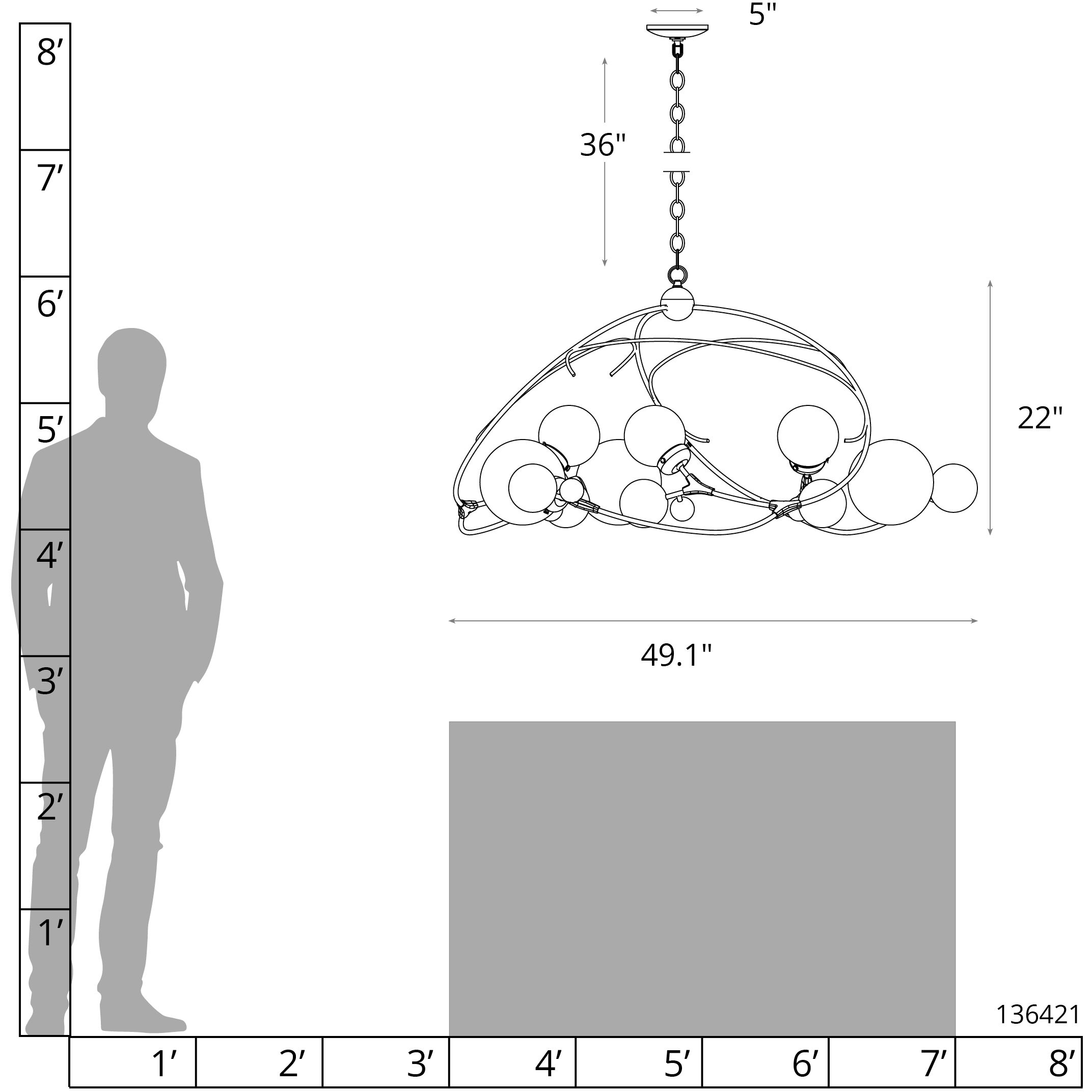 Sprig 6 Light 49.1 inch Dark Smoke Pendant Ceiling Light in Water, Circular