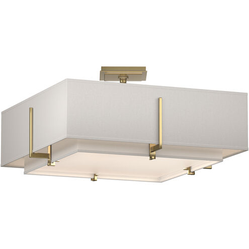 Exos 4 Light 20.6 inch Modern Brass Semi-Flush Ceiling Light in Natural Anna/Flax, Square