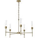Vela 5 Light 30.3 inch Modern Brass Chandelier Ceiling Light in Clear