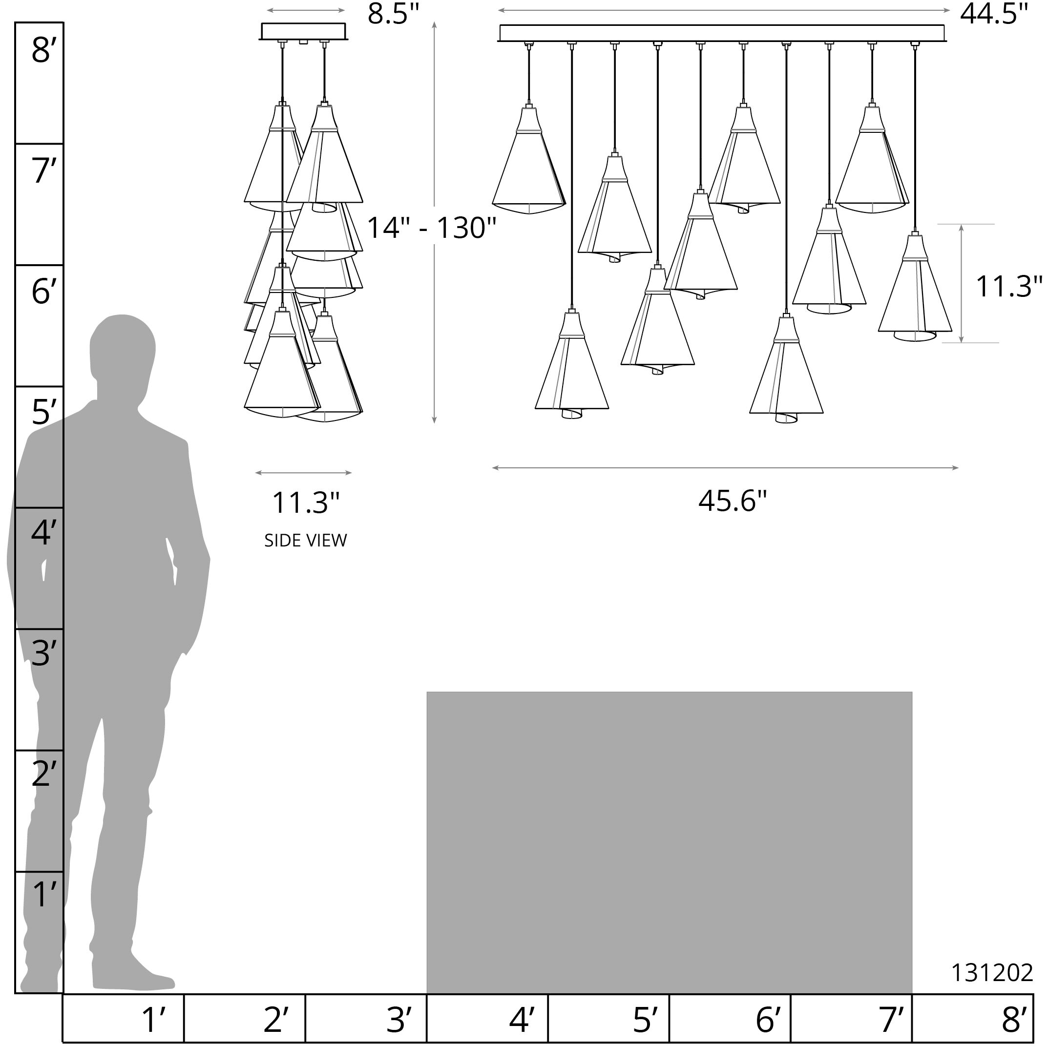 Mobius 10 Light 45.6 inch Natural Iron Pendant Ceiling Light, Rectangular