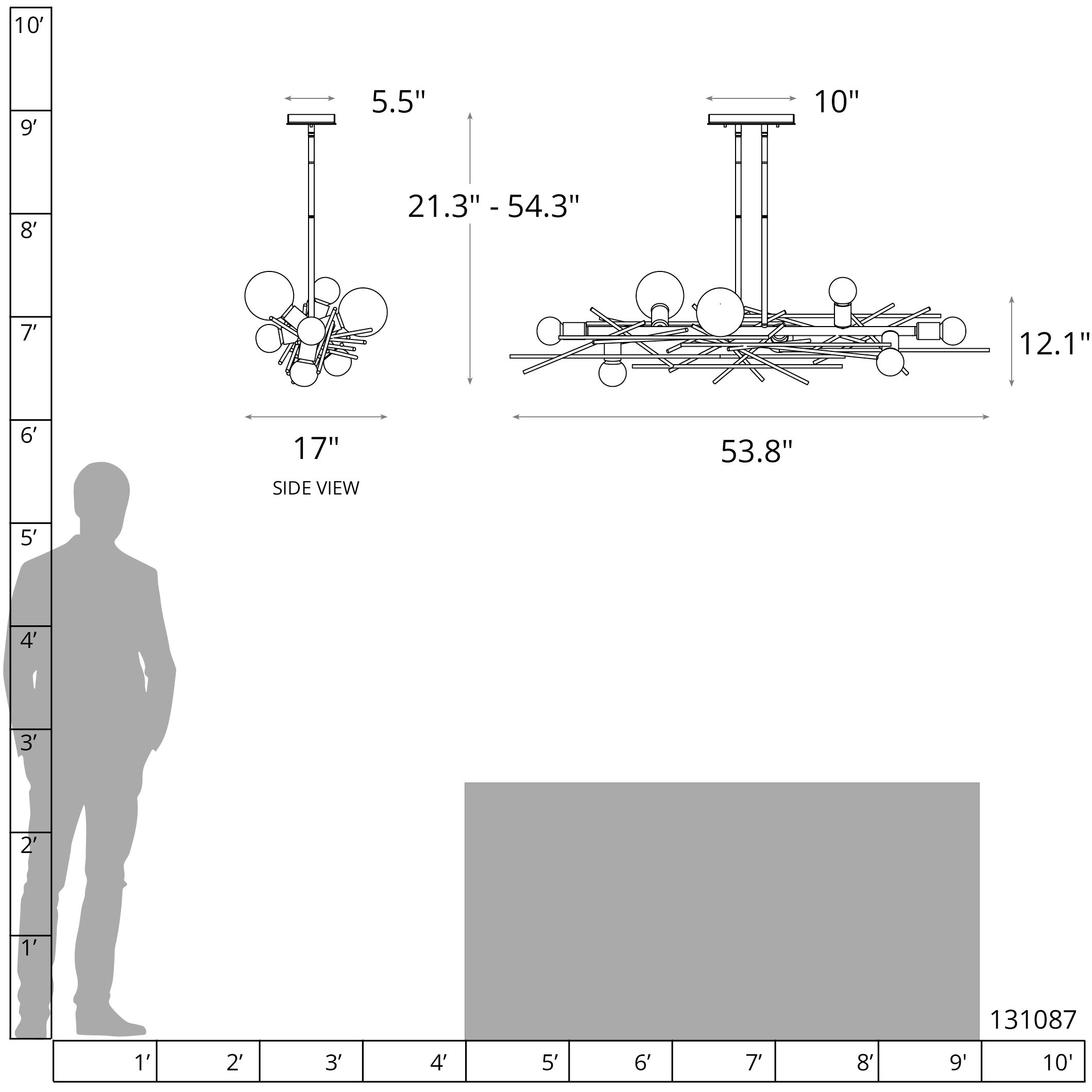 Brindille 8 Light 54.8 inch Ink Linear Pendant Ceiling Light