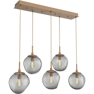 Aster Incandescent 5 Light Novel Brass Linear Pendant Ceiling Light in Smoke Aster, Multi-Pendant