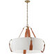 Saratoga 4 Light 31.9 inch Antique Brass Pendant Ceiling Light in Leather Chestnut, Natural Anna, Large