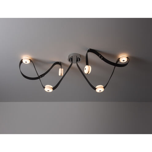 Art & Alchemy SNAPS LED 58 inch White Pendant Ceiling Light in Chestnut Leather with Alabaster, Medium