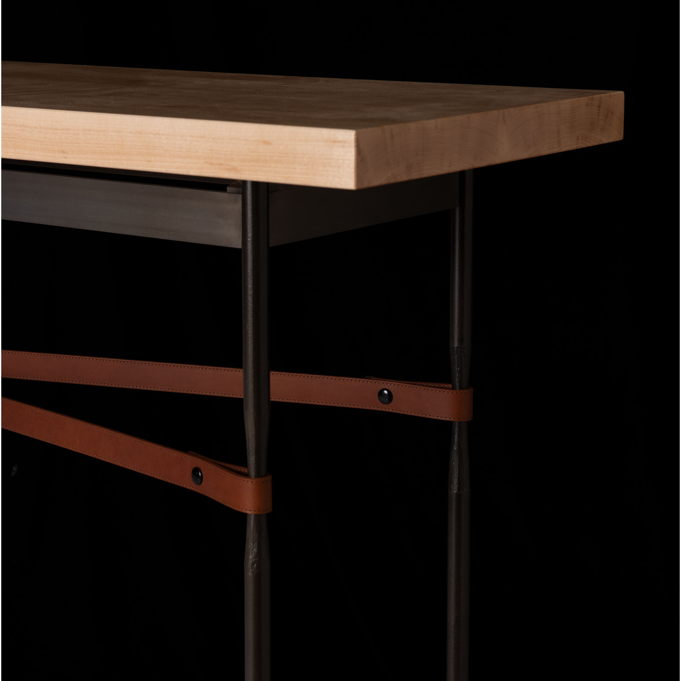 Equus 60 X 14 inch Dark Smoke and Dark Smoke Console Table in Chestnut Leather with Maple Natural, Wood Top