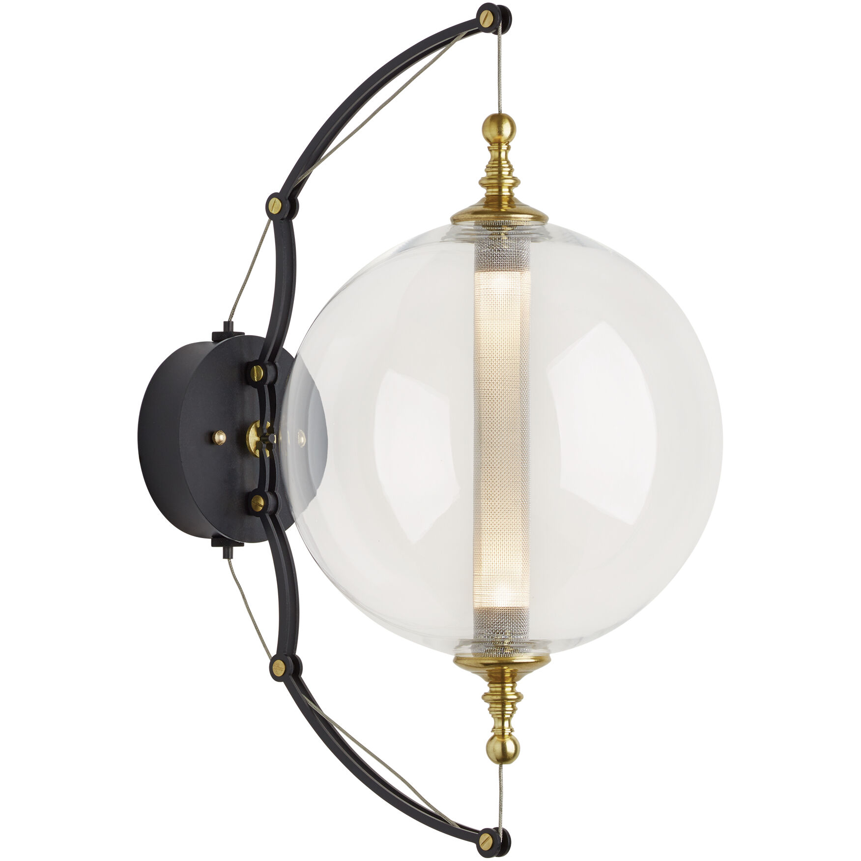 Otto LED 11 inch Black with Brass Accents Sconce Wall Light, Sphere
