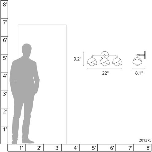 Brooklyn 3 Light 22 inch Modern Brass and Black Bath Sconce Wall Light in Modern Brass/Black