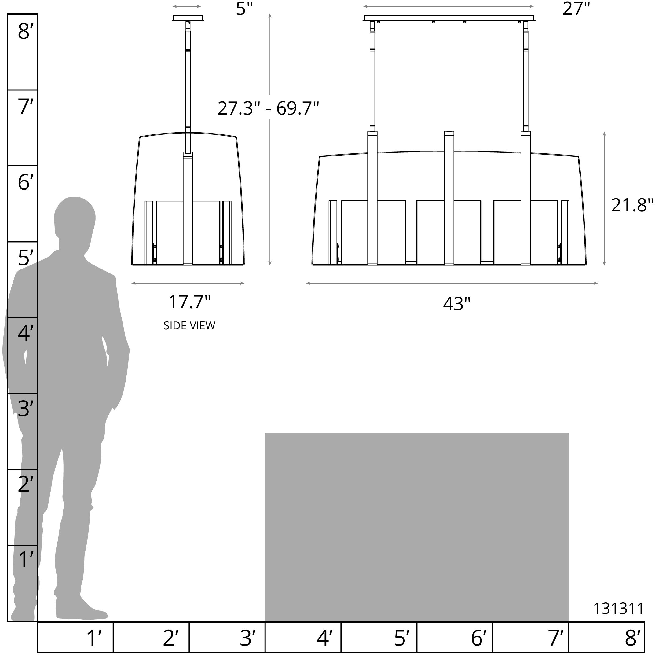 Arc 8 Light 43 inch Modern Brass Linear Pendant Ceiling Light