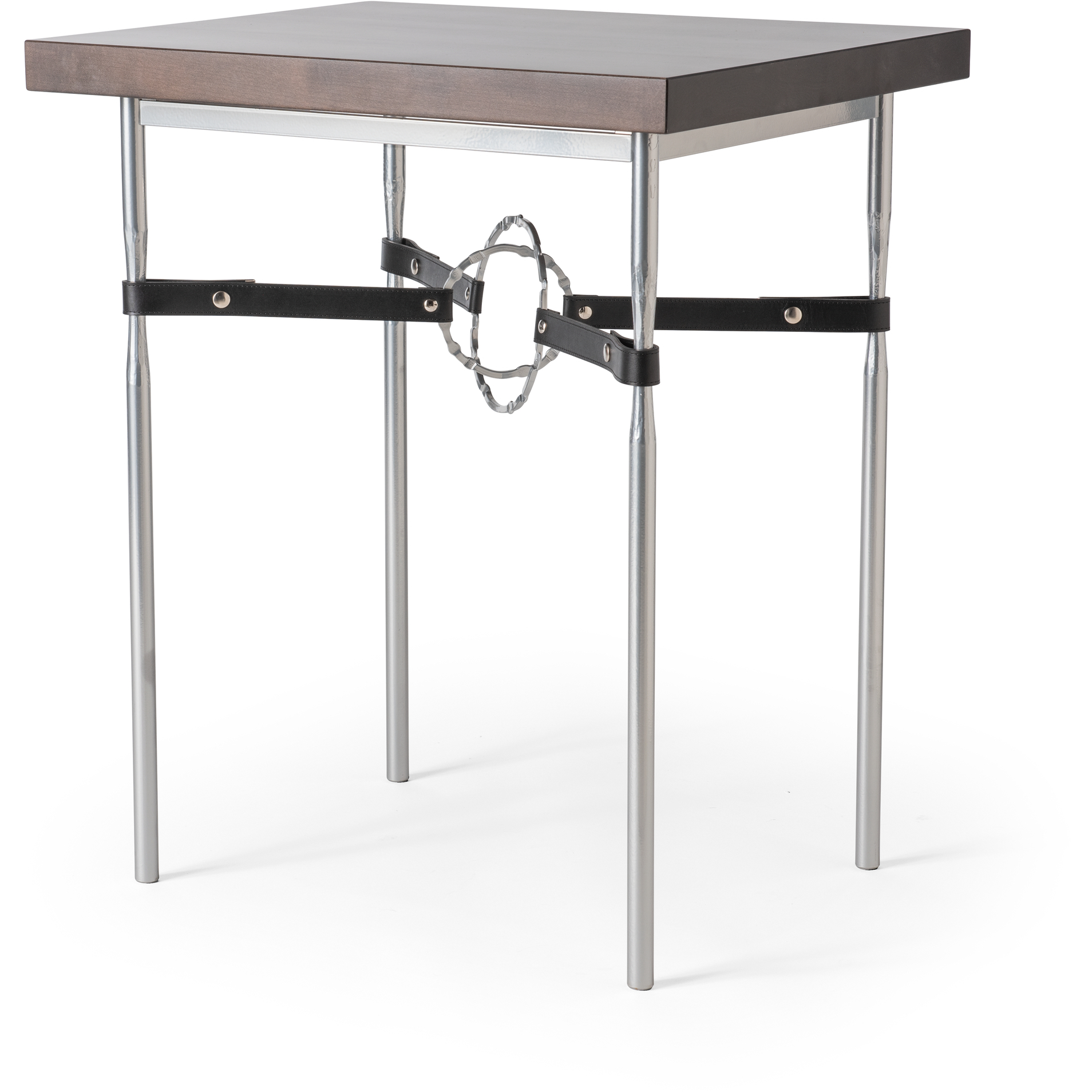 Equus 26.1 X 22 inch Sterling Side Table in Black Leather with Maple Espresso, Espresso Maple