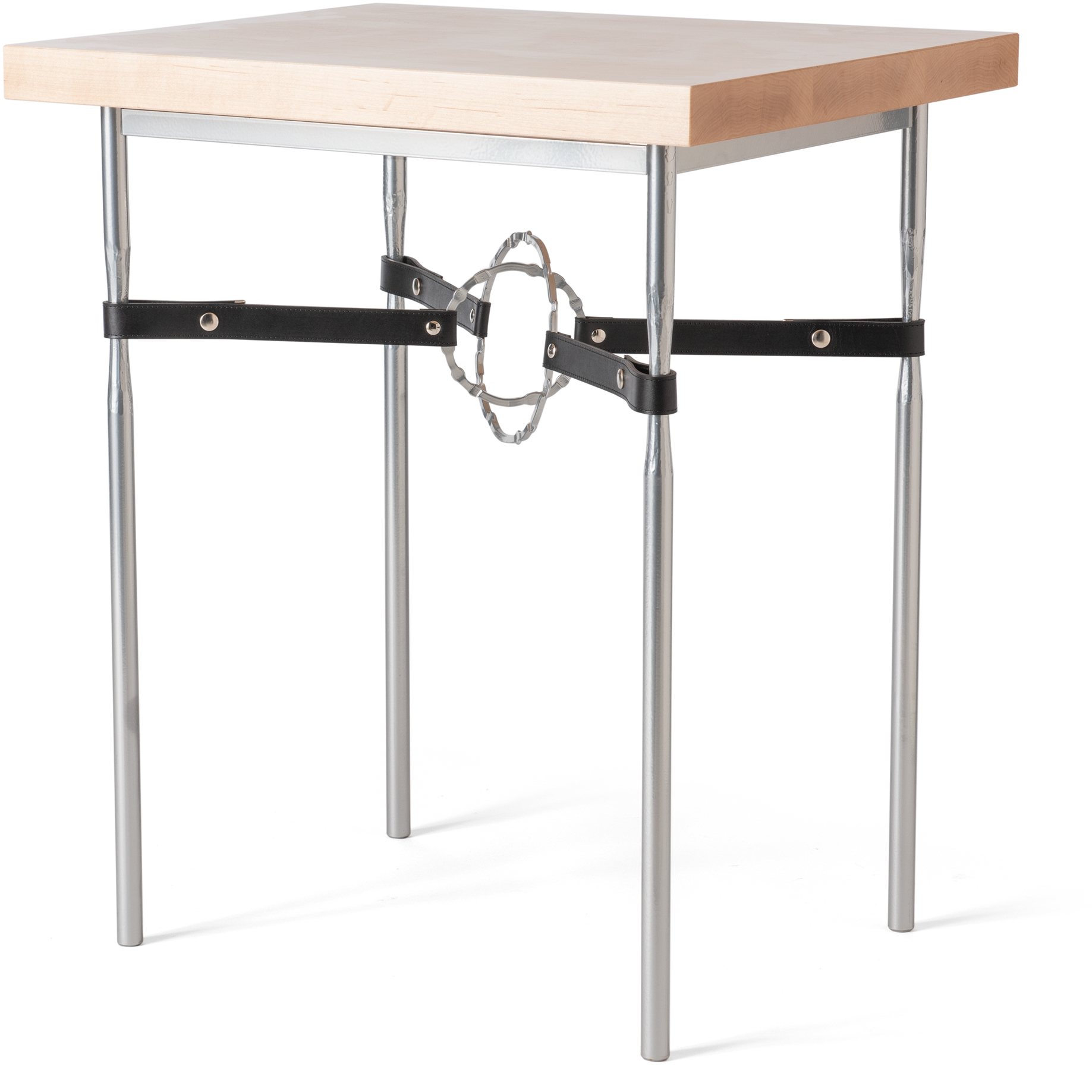 Equus 26.1 X 22 inch Sterling Side Table in Black Leather with Maple Natural, Natural Maple