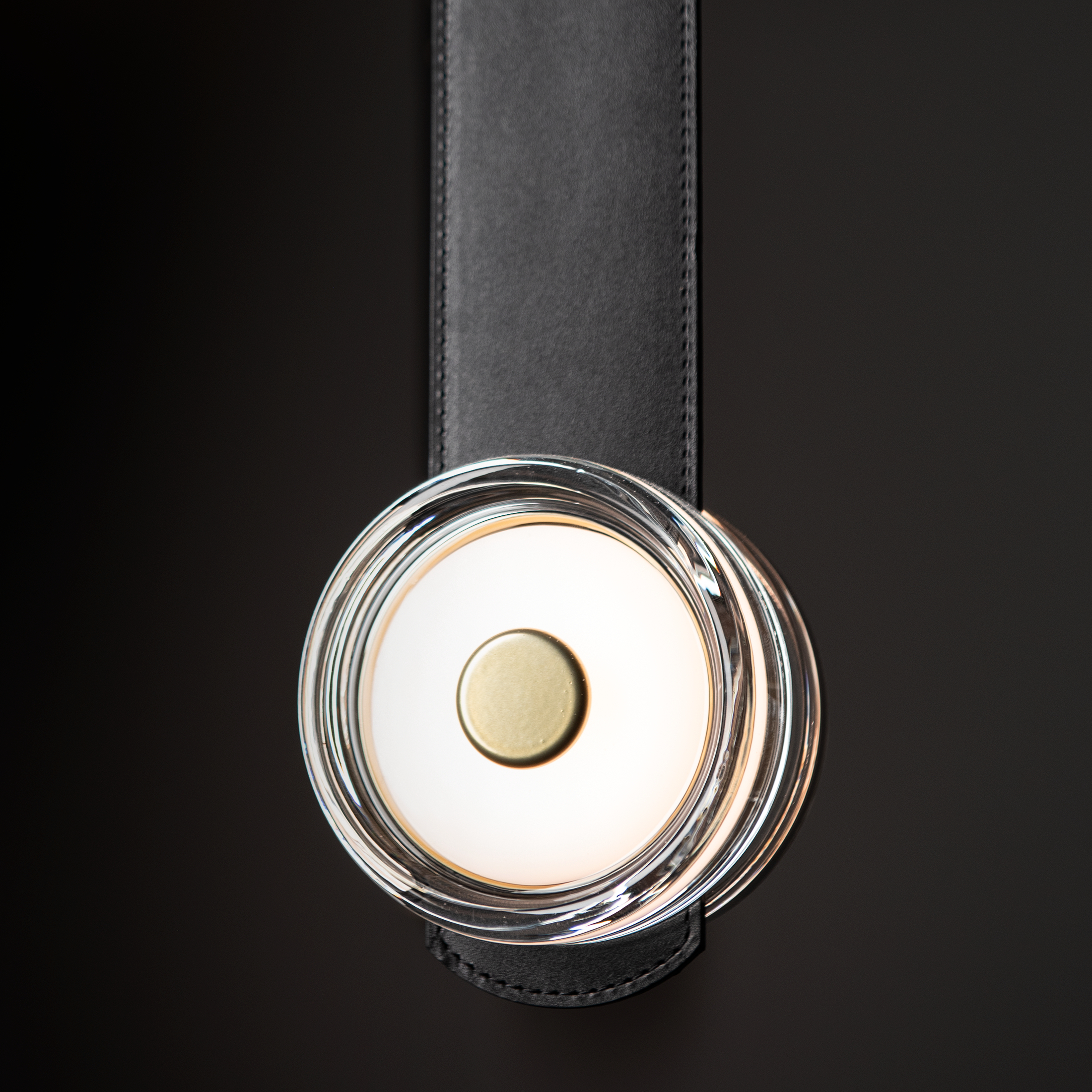 Art & Alchemy SNAPS LED 58 inch Sterling Pendant Ceiling Light in Chestnut Leather with Pressed Glass