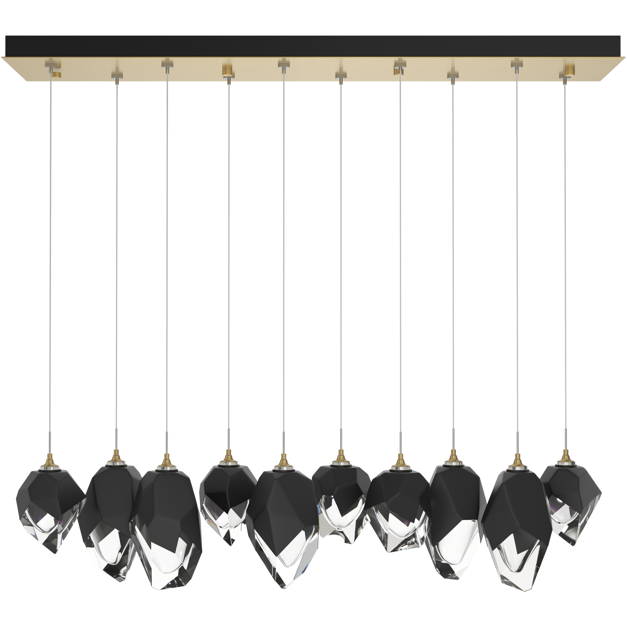 Chrysalis 10 Light 44.5 inch Modern Brass Pendant Ceiling Light in Black Crystal, Long