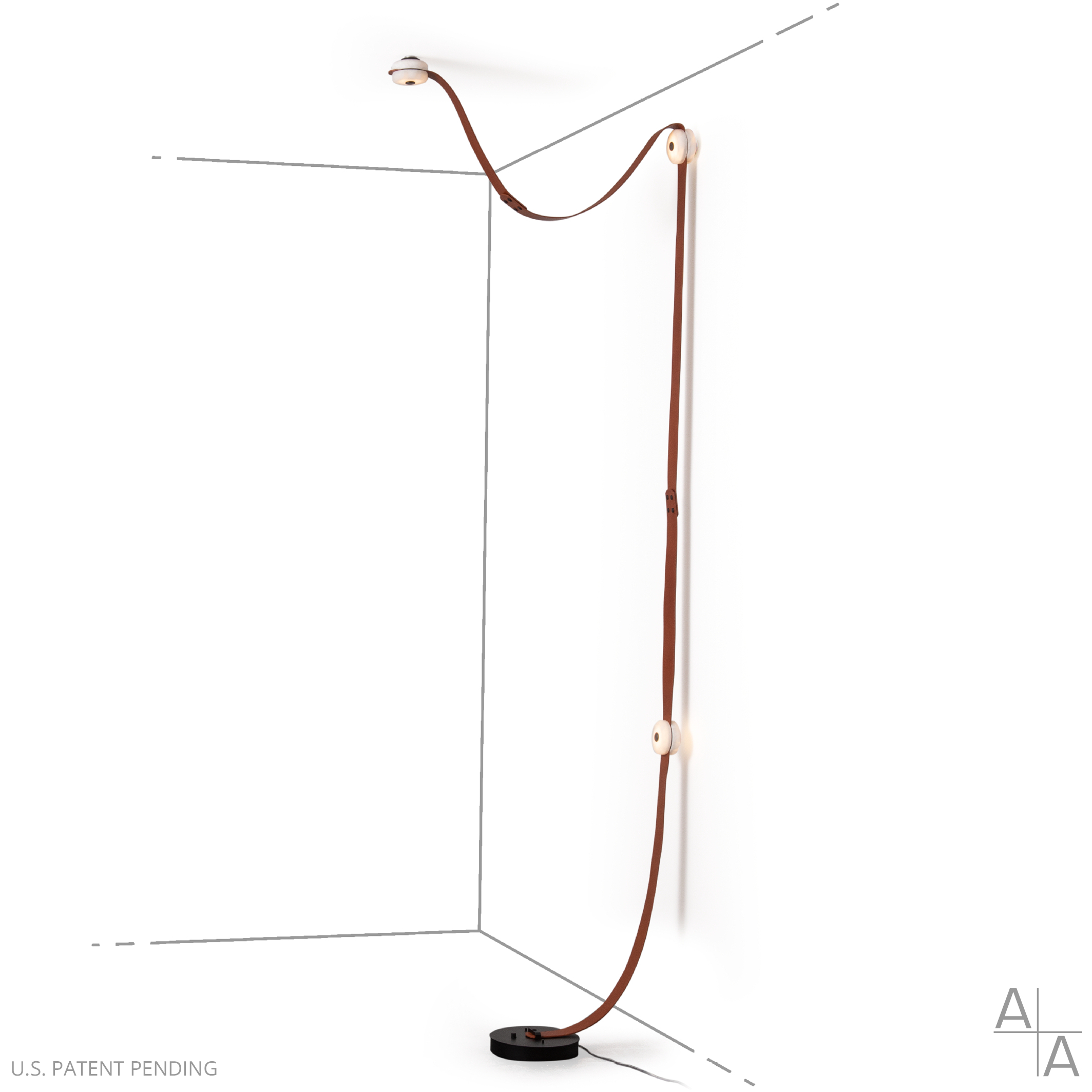 Art & Alchemy SNAPS LED 36 inch Sterling Floor-to-Ceiling Plug-in Lamp Ceiling Light in White Leather with Alabaster