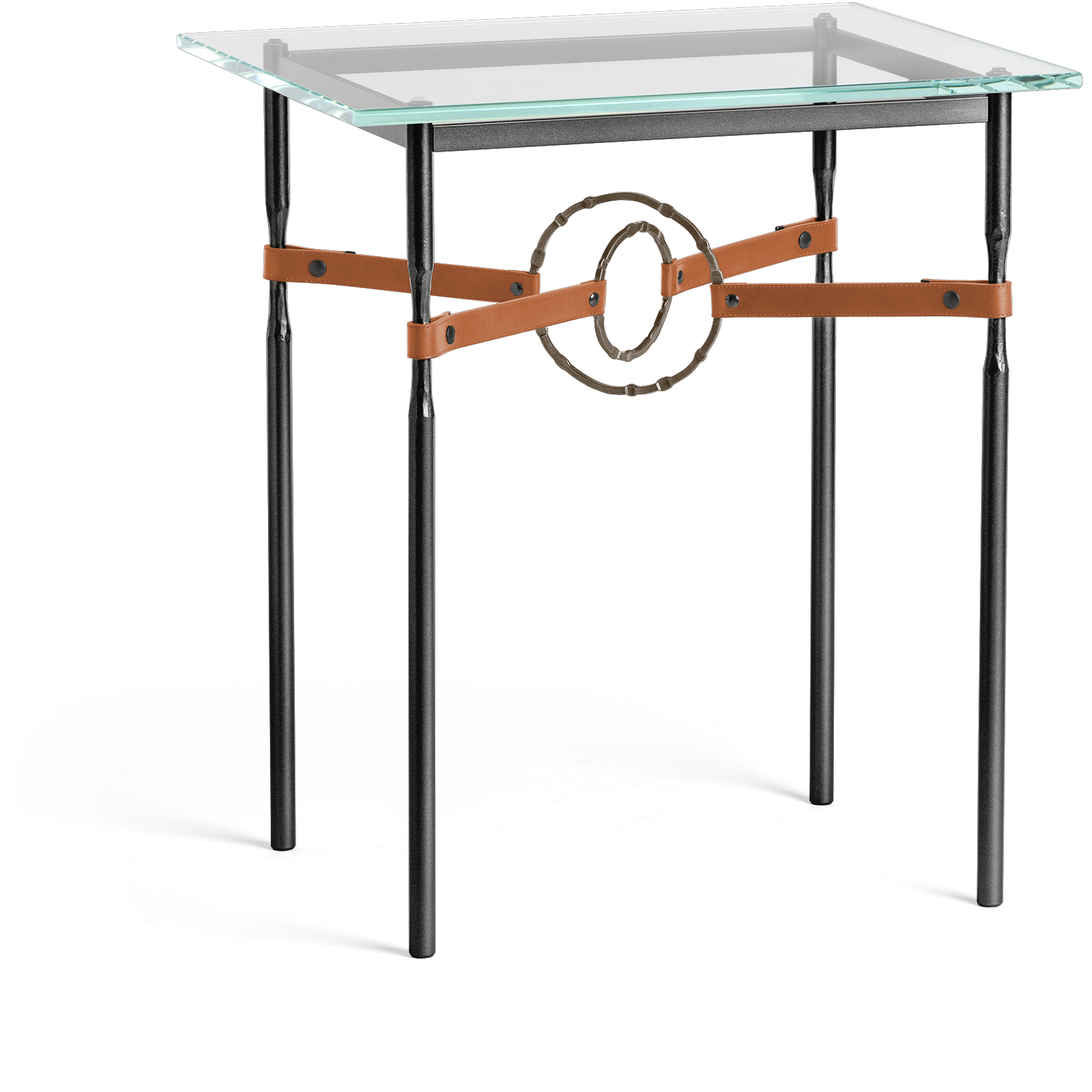 Equus 25.1 X 22 inch Black and Modern Brass Side Table in Leather Chestnut, Black/Modern Brass